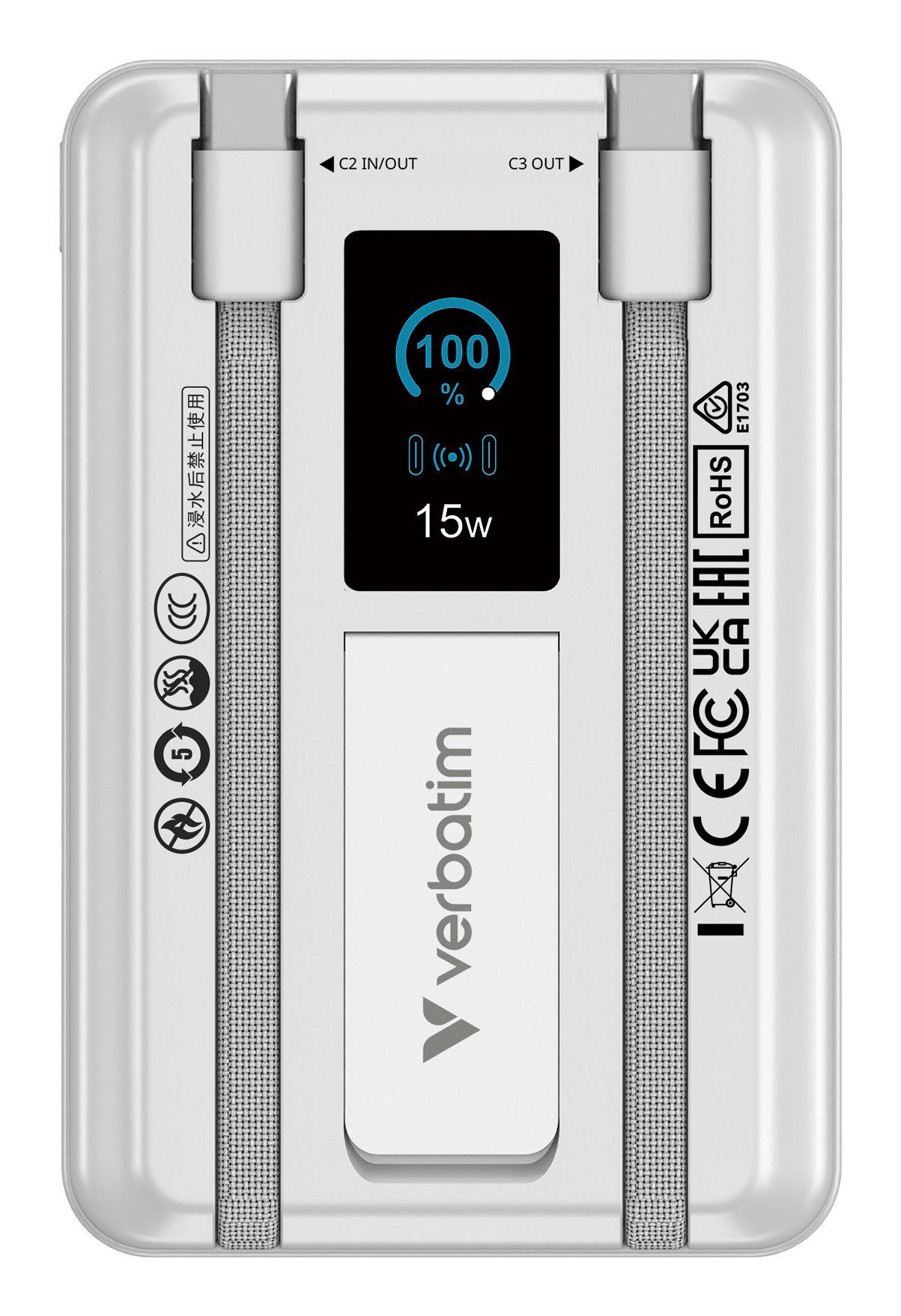 Powerbank VERBATIM Charge´n´Go Power Bank 2C & Display (10000 mAh - 38,5Wh - USB Type-C - Prateado), miniatura 2