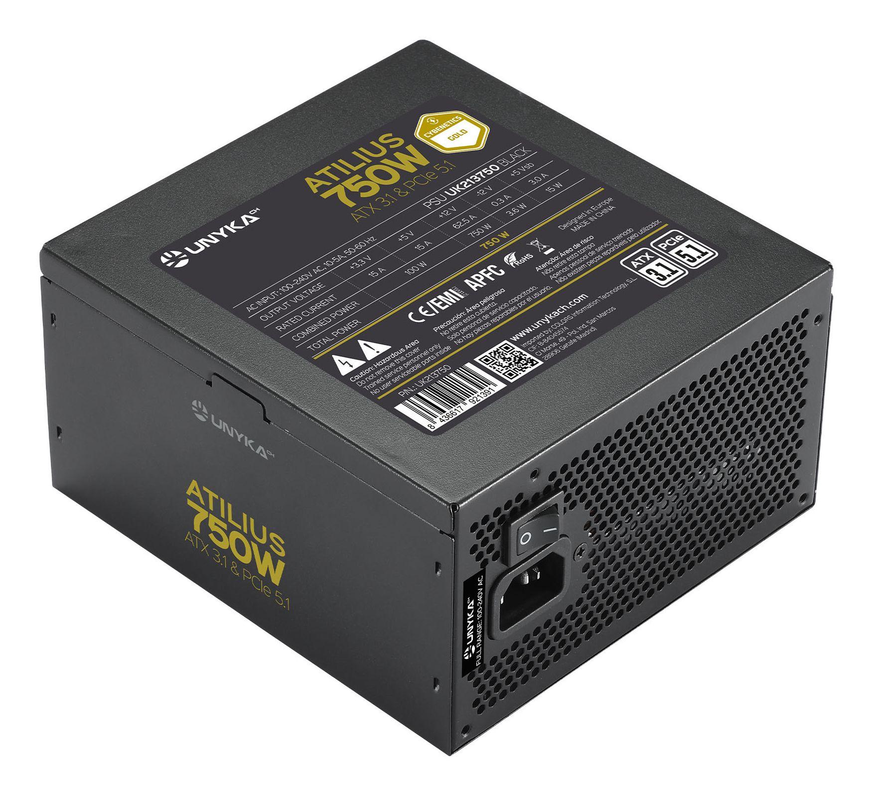 Fonte de Alimentação UNYKA Atilius 3.1 (ATX - 750 W - 80 PLUS Gold - Preto)