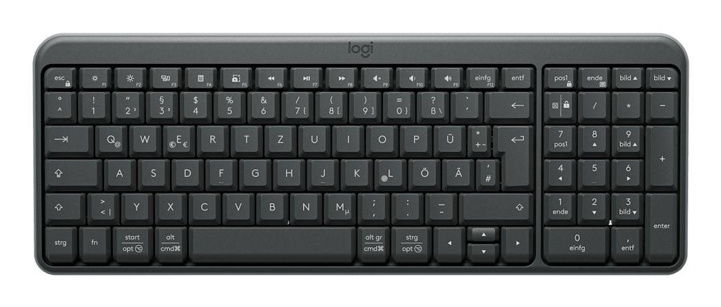 Teclado LOGITECH K250 (Alemão - Em linha recta - RF sem fios + Bluetooth - Grafite)