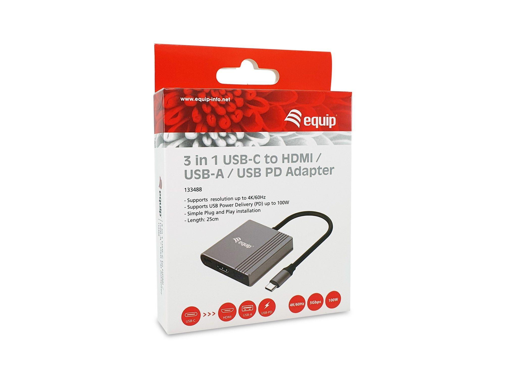 Adaptador USB-C 3 em 1 EQUIP 133488 (0,25 m - Preto e Cinzento), miniatura 6