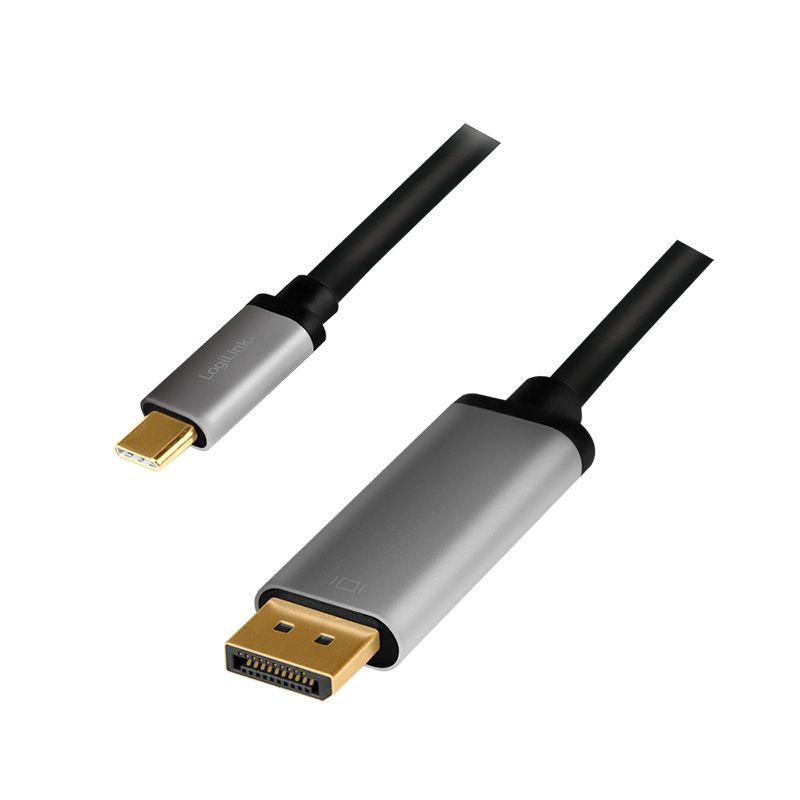 Cabo Adaptador LOGILINK CUA0100 (1,8 m - USB 3.2 Gen1 Type-C - DisplayPort - Preto e Cinzento)