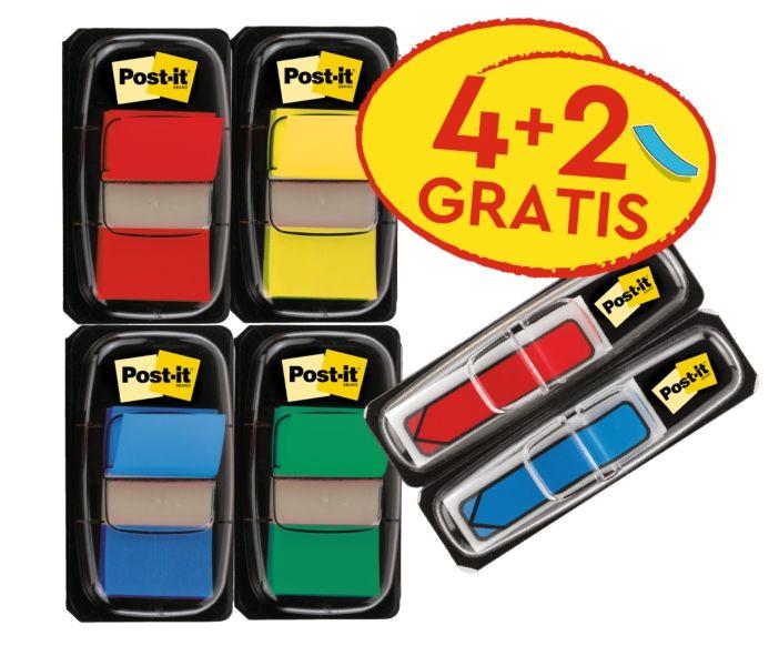 Marcadores de Índice Adesivos POST-IT Pack de 4+2 Dispensadores (Cores Sortidas)