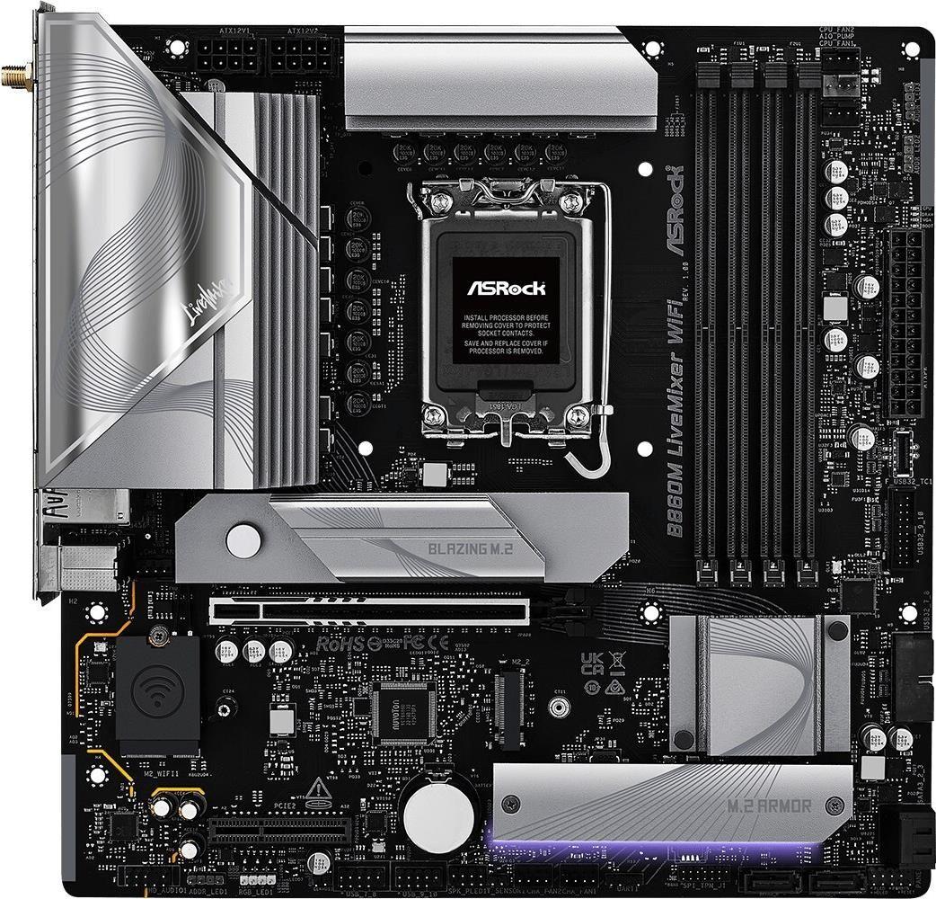 Motherboard ASROCK B860M LiveMixer WiFi (LGA 1851 (Socket V1) - Micro ATX - Duplo canal)