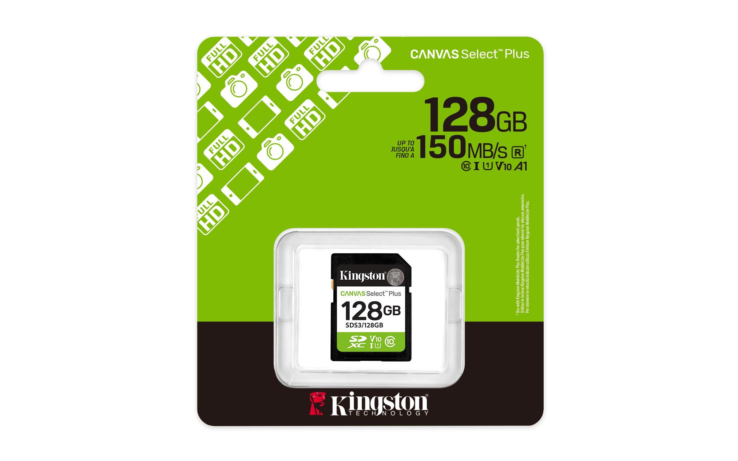 Cartão de Memória KINGSTON Canvas Select Plus Gen3 SDS3/128GB (128GB - Classe 10 - 150 MB/s - Verde, Preto e Branco) — miniatura 3