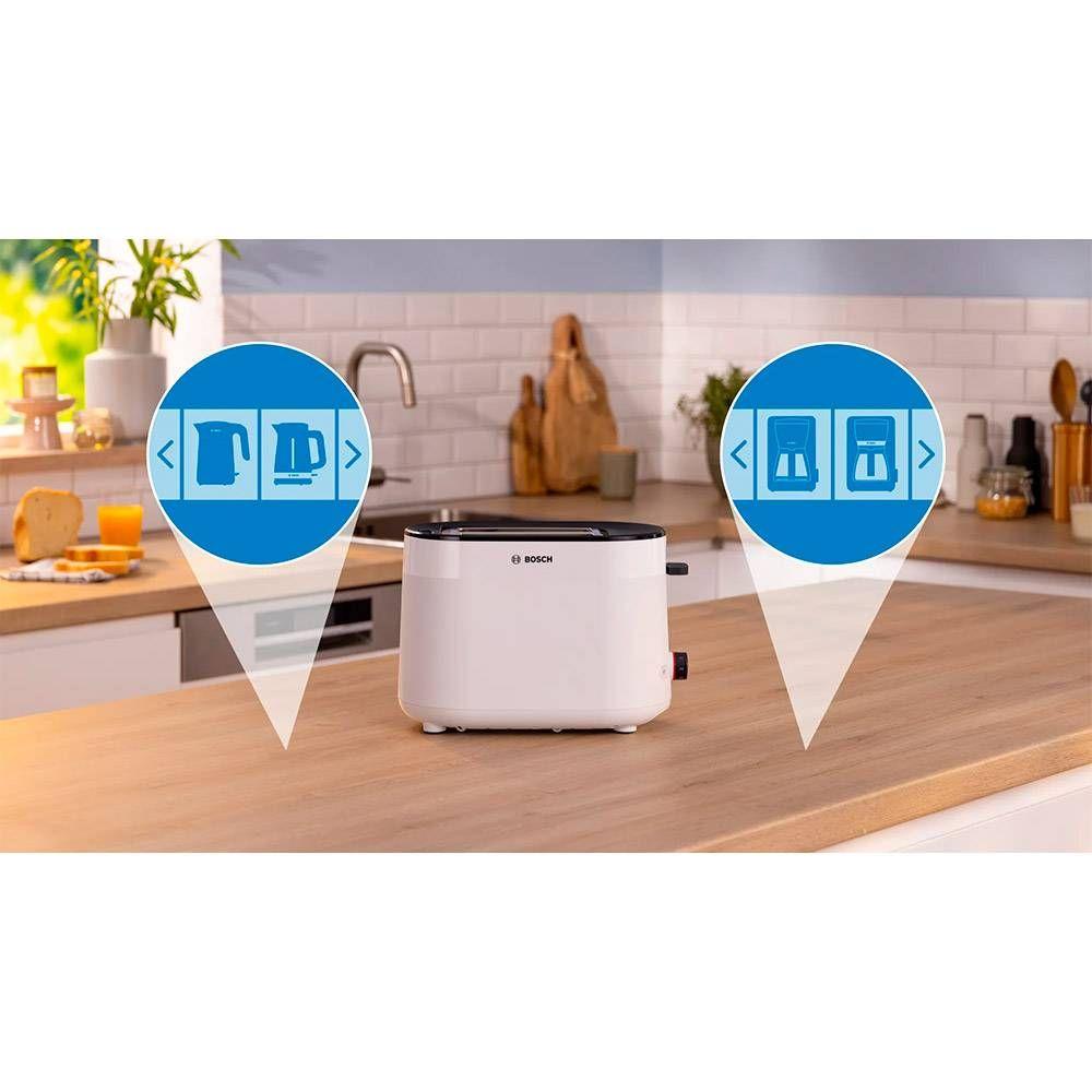 Torradeira BOSCH TAT2M121 (950 W - 2 fatias - Plástico - Branco), miniatura 2