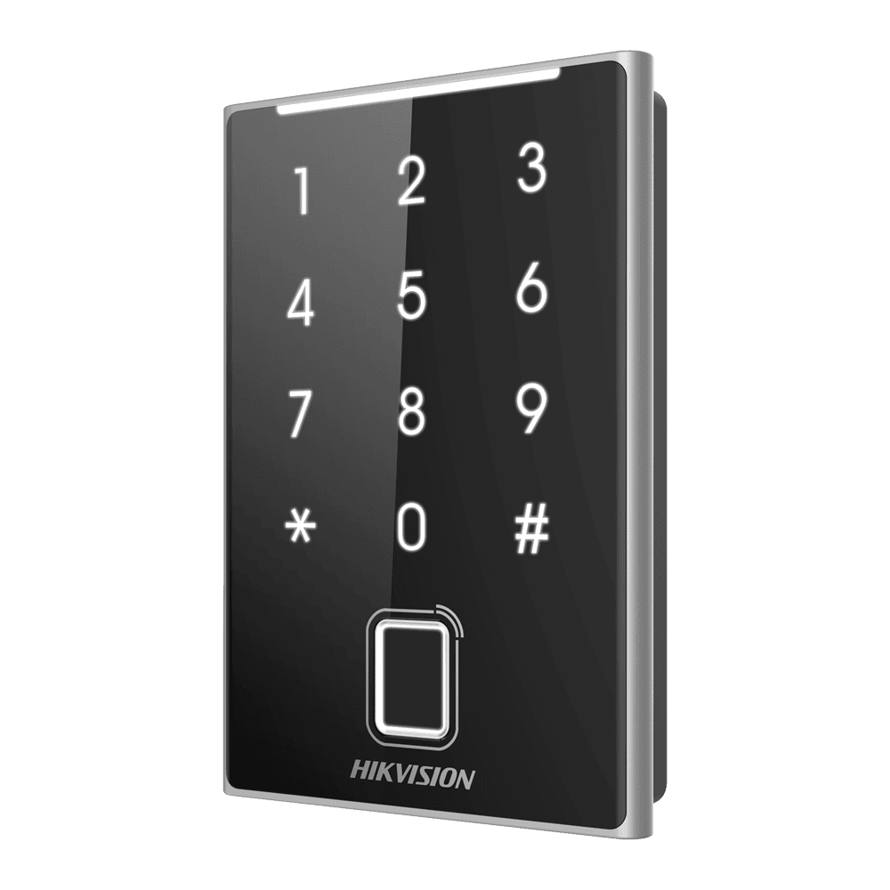Leitor de Controlo de Acessos HIKVISION DS-K1109DKFB (Impressão Digital, Cartão e PIN - Preto)