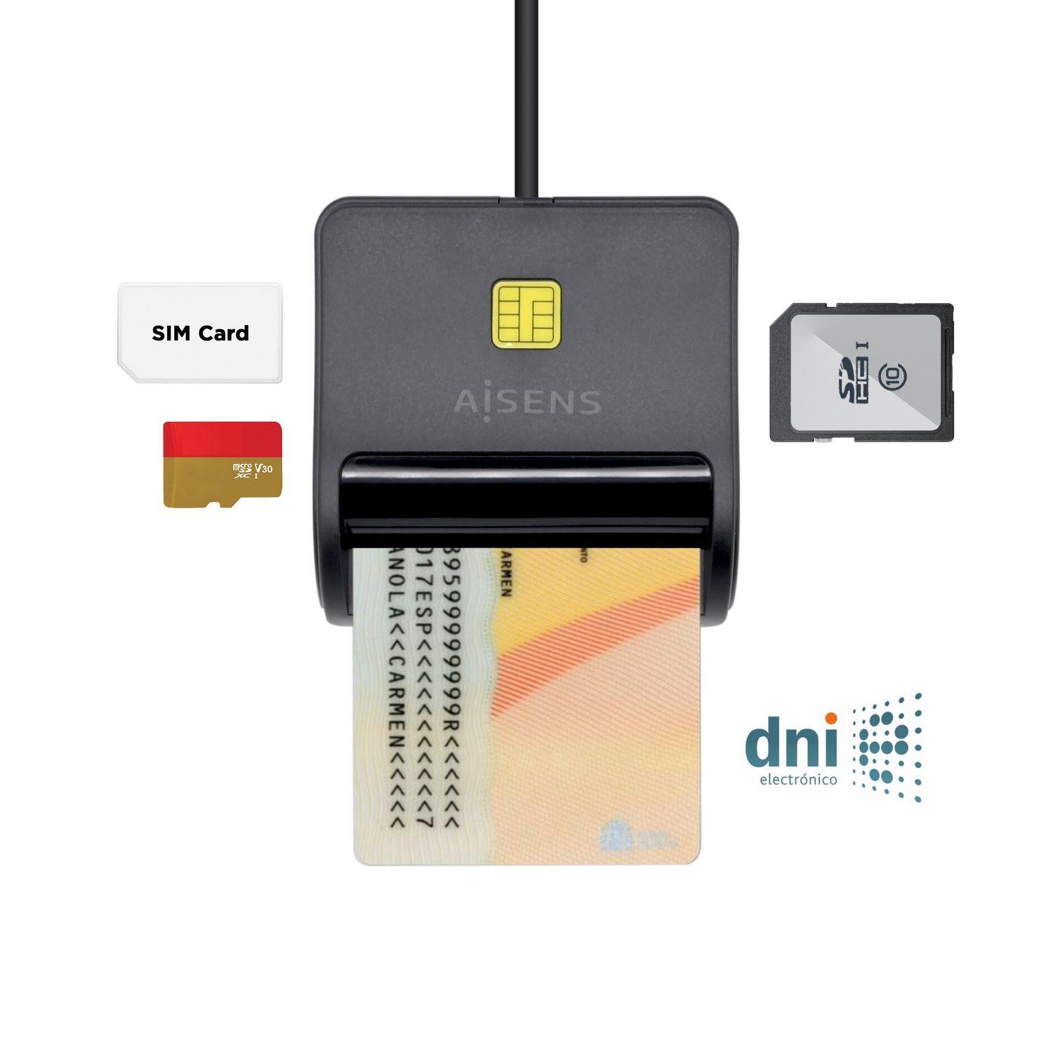 Leitor de Cartões Inteligentes AISENS ASCR-SN02SD-BK (USB 2.0 - Preto)