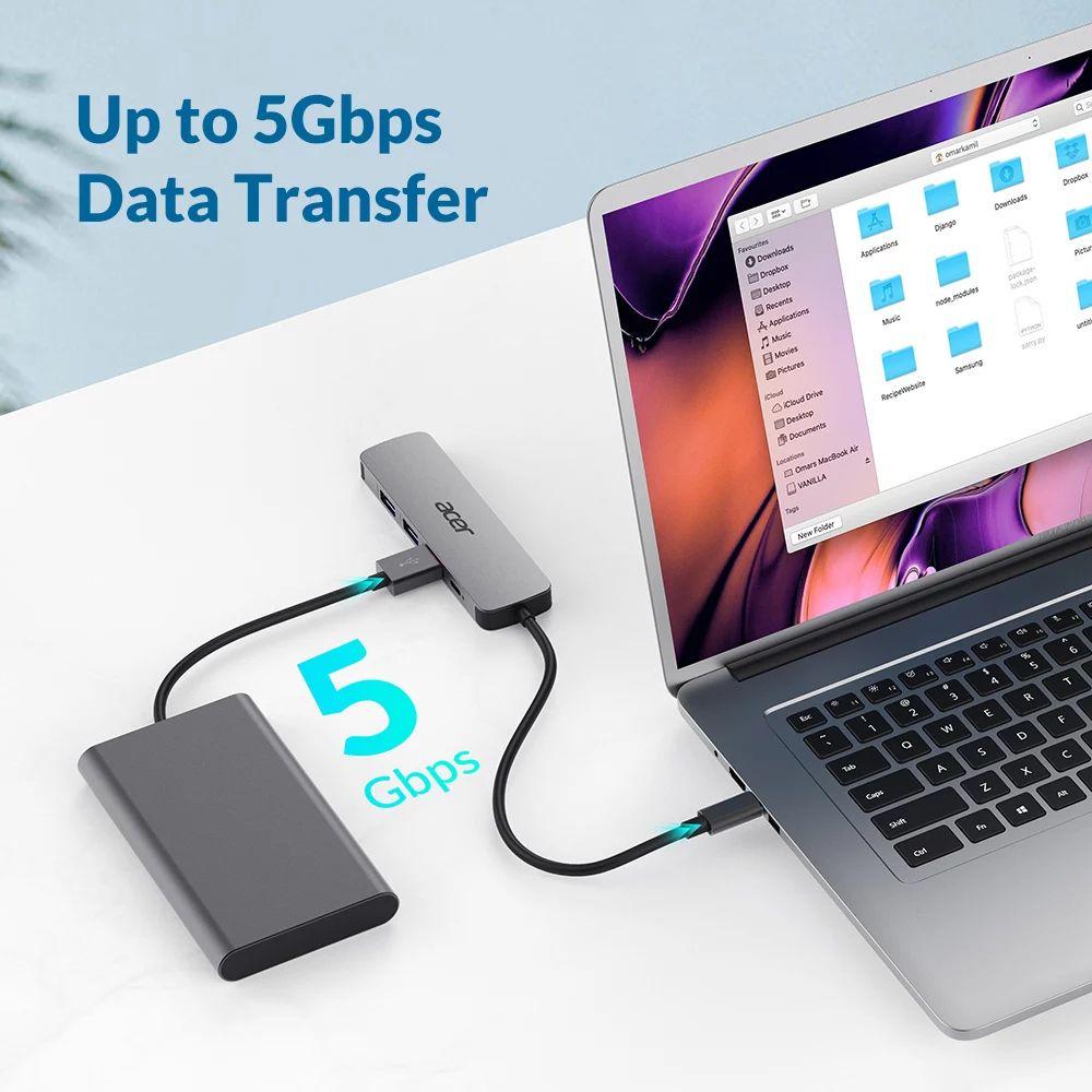 Hub USB-C 5 em 1 ACER ACER3802 (Windows, macOS e ChromeOS - Prateado), miniatura 4