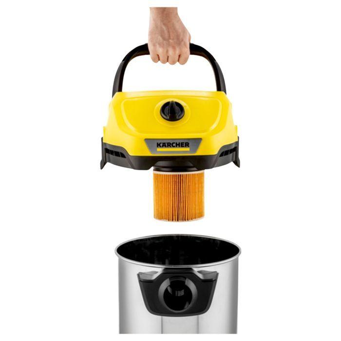 Aspirador de Sólidos e Líquidos KÄRCHER WD 3 S V-17/4/20 (Altura 49,3 cm - 17 l - Chão, piso duro - Aço Inoxidável e Amarelo), miniatura 4