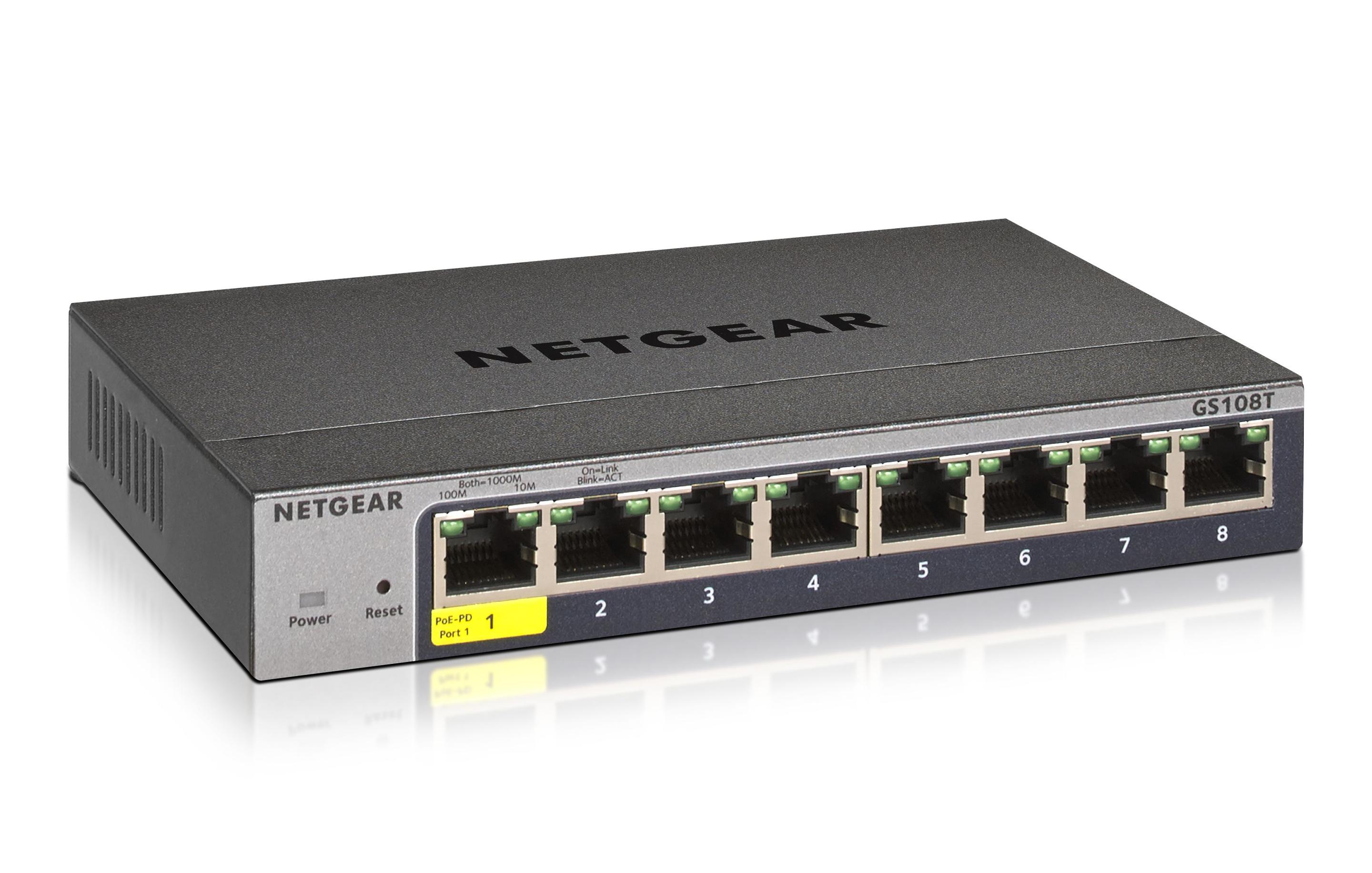 Switch NETGEAR GS108T-300PES (Gigabit Ethernet - 0,5 MB - 16 Gbit/s - Cinzento)