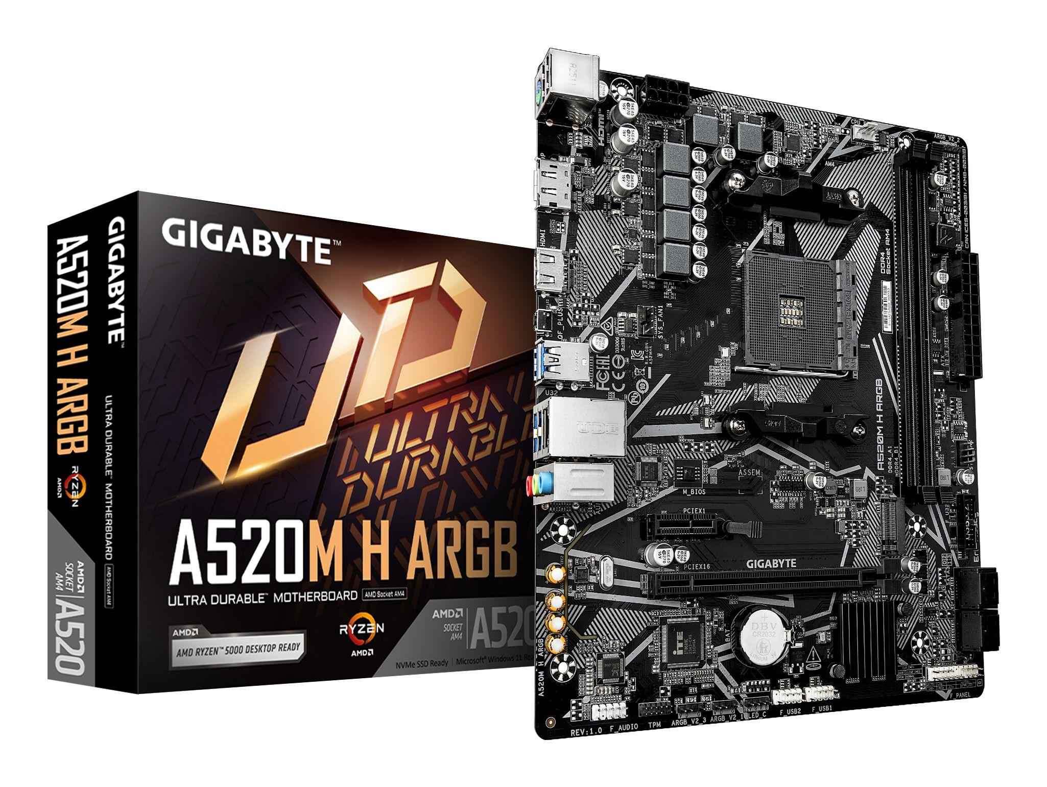 Motherboard GIGABYTE A520M H ARGB (AM4 - micro ATX - Duplo canal - Castanho escuro)