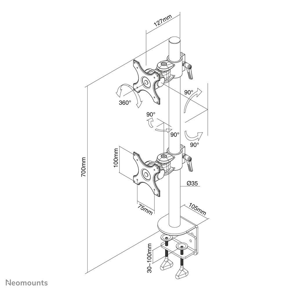 Suporte de Secretária para 2 Monitores NEOMOUNTS FPMA-D700DV (68,6 cm - Preto), miniatura 5