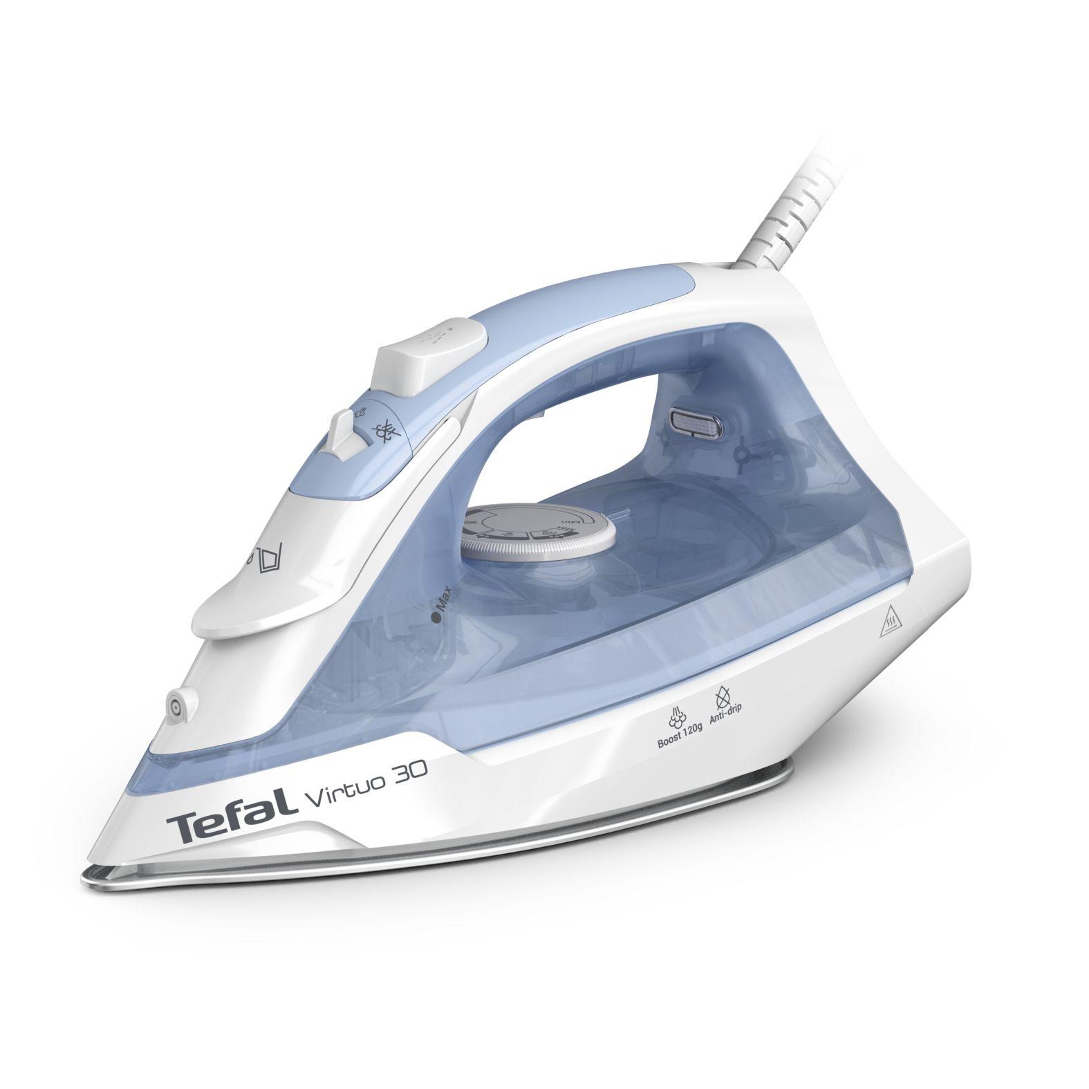 Ferro de Engomar a Vapor TEFAL FV2C41E0 (2000 W - 0,24 l - Base de cerâmica - Azul e Branco)