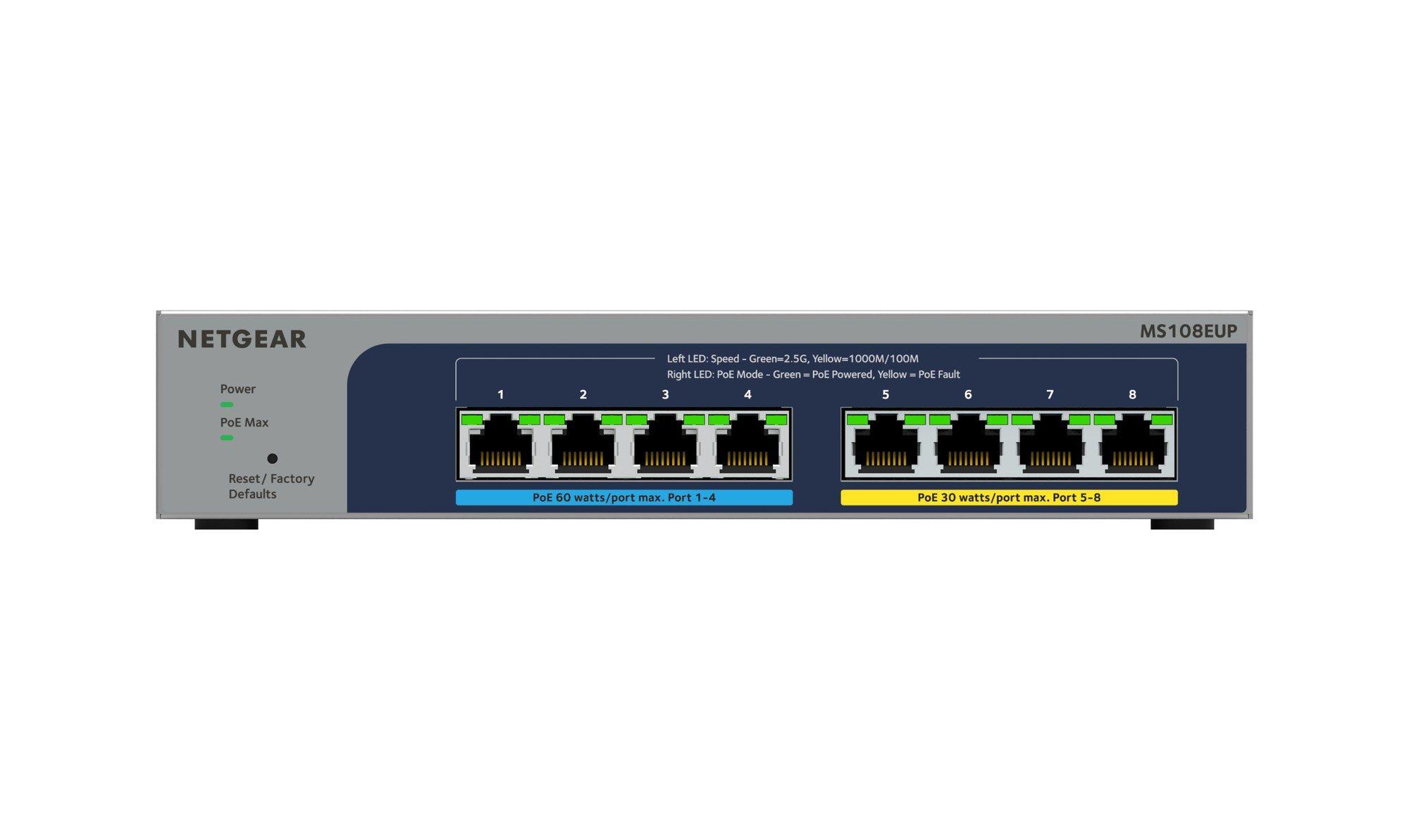 Switch Gerido NETGEAR MS108EUP-100EUS (2.5G Ethernet - 1,5 MB - 40 Gbit/s - Cinzento)