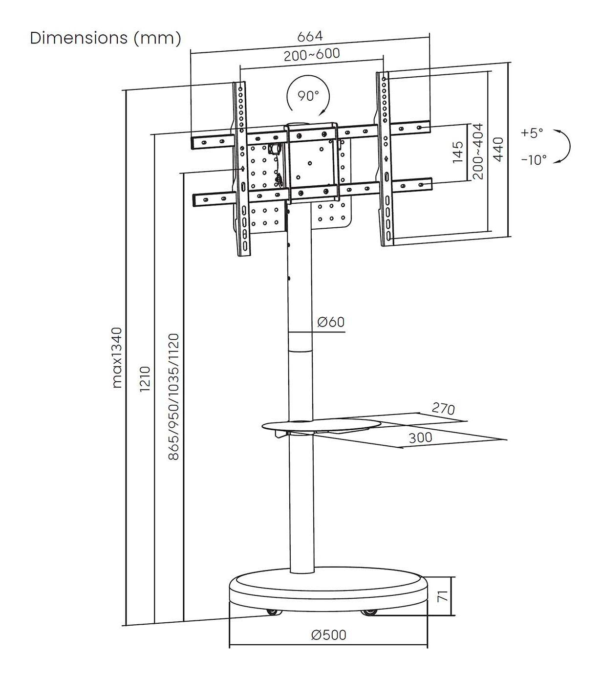 Suporte de Chão para TV AISENS FT86TRE-303 (600 x 400 mm - 200 x 200 mm - 2,18 m - Preto), miniatura 5