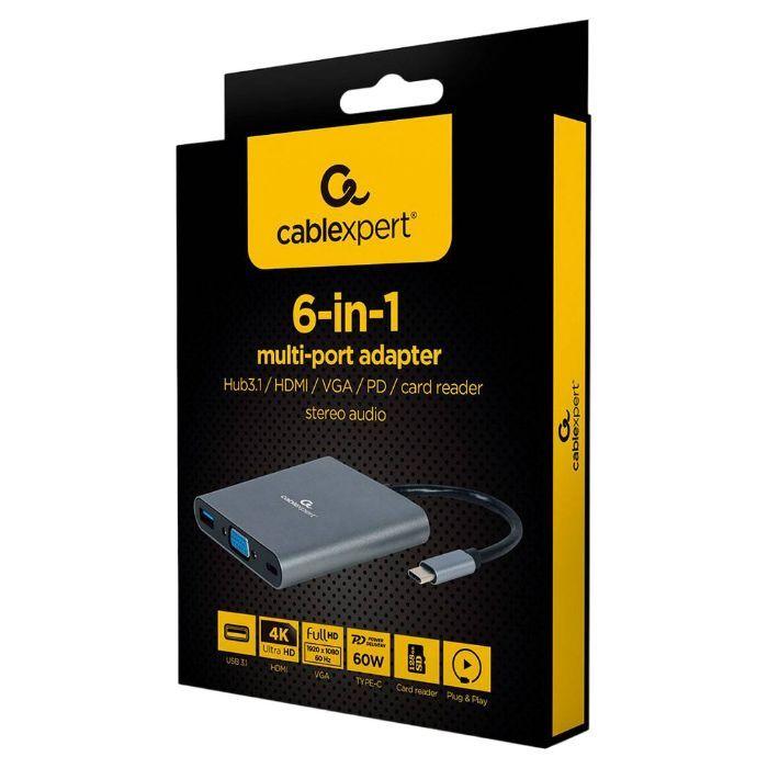 Adaptador Multiporta USB-C GEMBIRD A-CM-COMBO6-01 (0,15 m - Portáteis USB - Cinzento) — miniatura 3