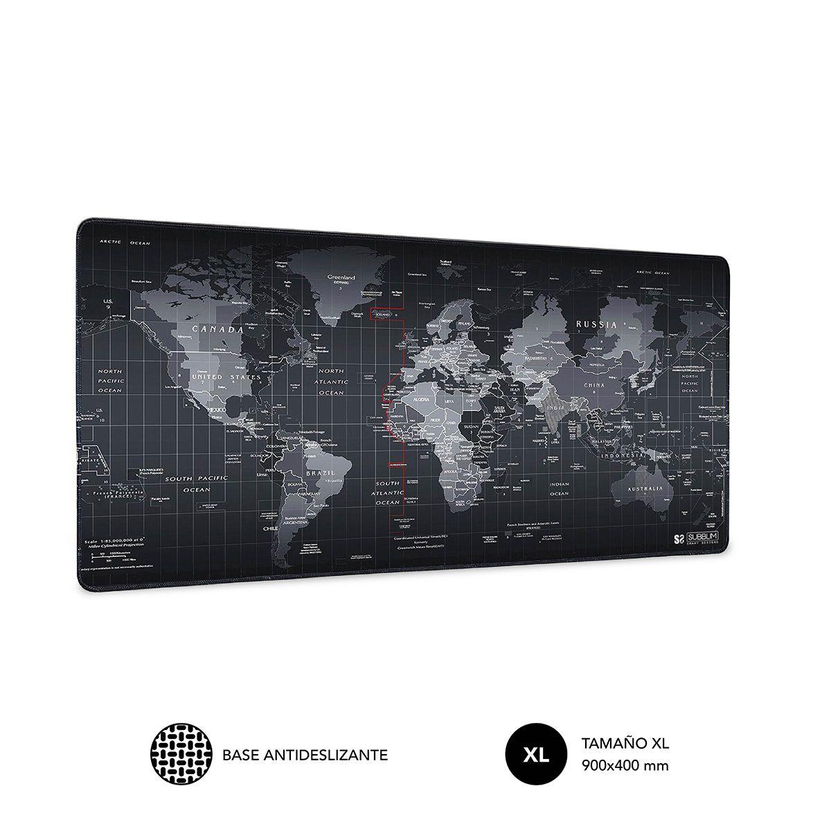 Tapete de Rato Gaming SUBBLIM World XL (Grandes - Neopreno, Borracha - 3 mm - Preto)