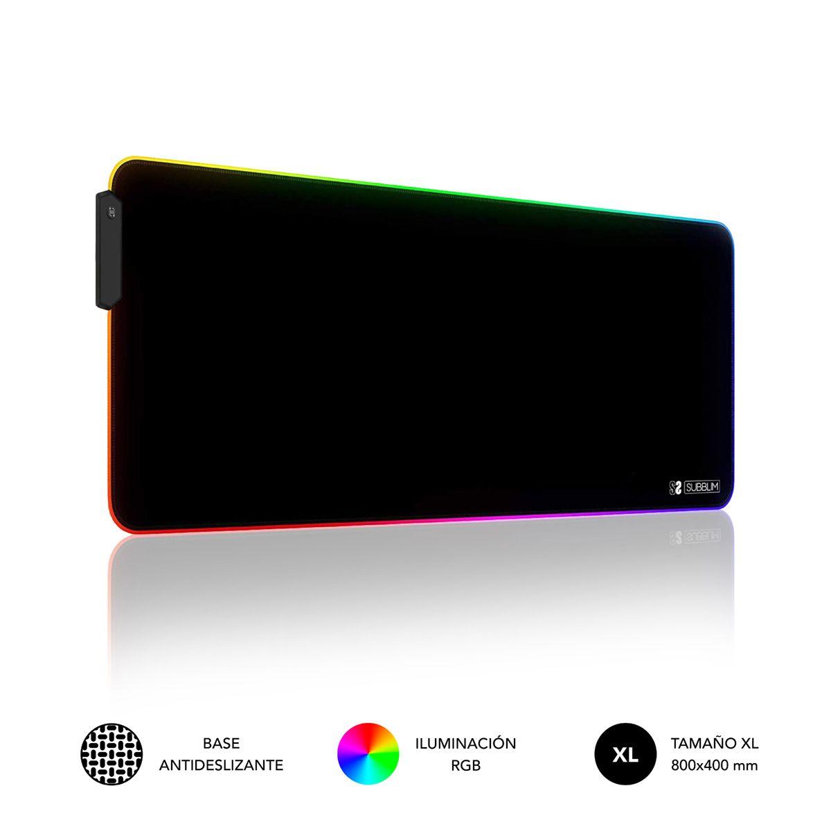 Tapete de Rato Gaming SUBBLIM Premium Mouse Pad LED RGB XL (XL - Tela, Caucho - Tecido - Preto)
