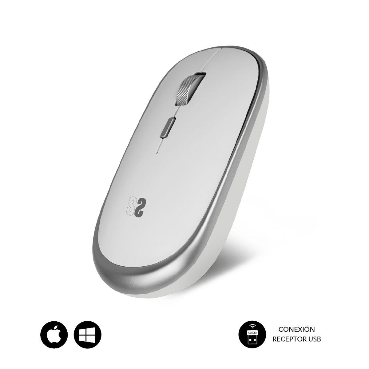 Rato SUBBLIM Mini SUBMO-RFM0001 (Ambidestro - 800/1200/1600 DPI - Ótico - Prateado/Branco)