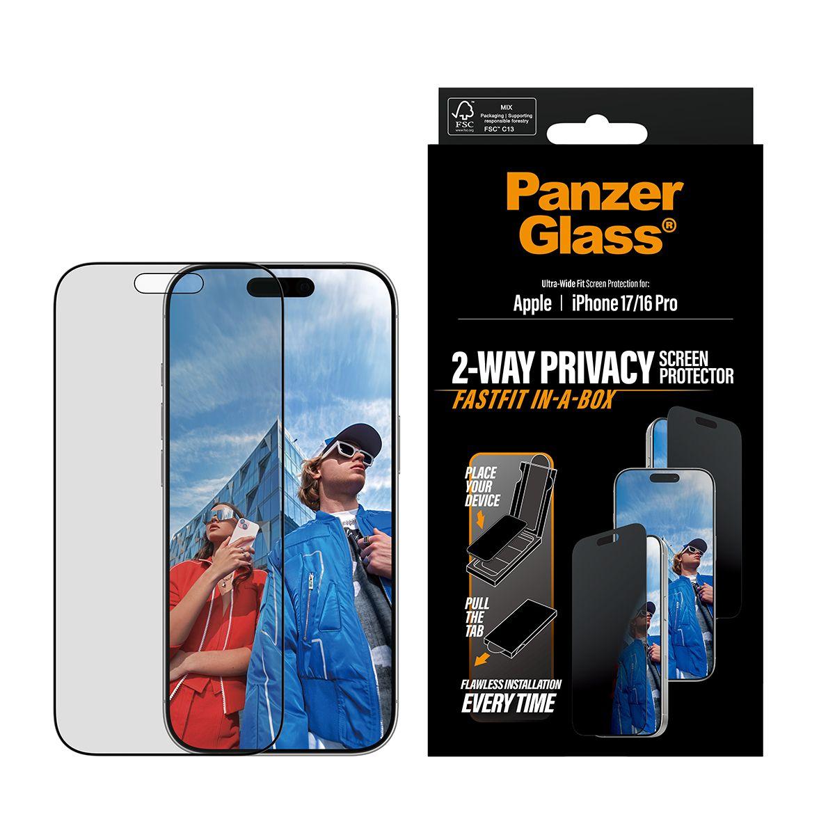 Película de Proteção de Ecrã PANZERGLASS Fastfit Privacy (Apple - Transparente) — miniatura 2