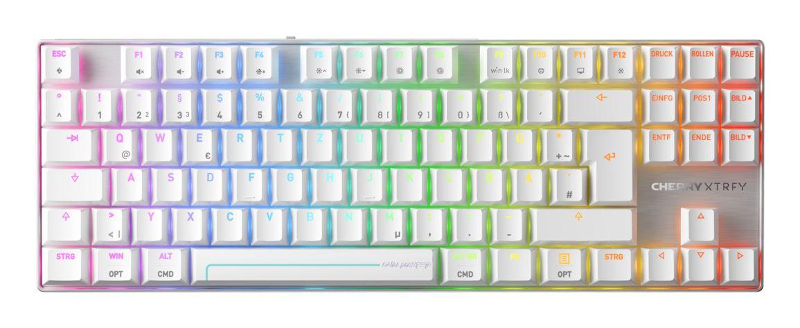 Teclado CHERRY MX 8.2 Pro TMR Wireless (Alemão - Magnetic-mechanical key switch - Sem teclado numérico - Branco e Prateado)