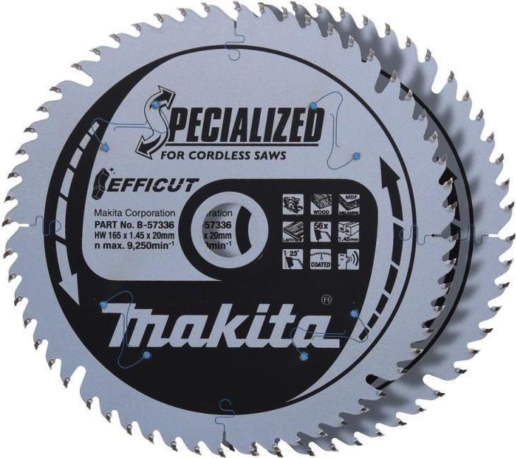Lâmina de Serra Circular MAKITA B-57336-2 (165 mm - 20 mm - 56 dentes - 2 unidades), imagem 1