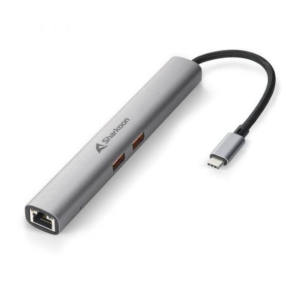Adaptador USB-C Multiporta SHARKOON OfficePal Combo Adapter (Windows, macOS e Linux - Cinzento Escuro), miniatura 2