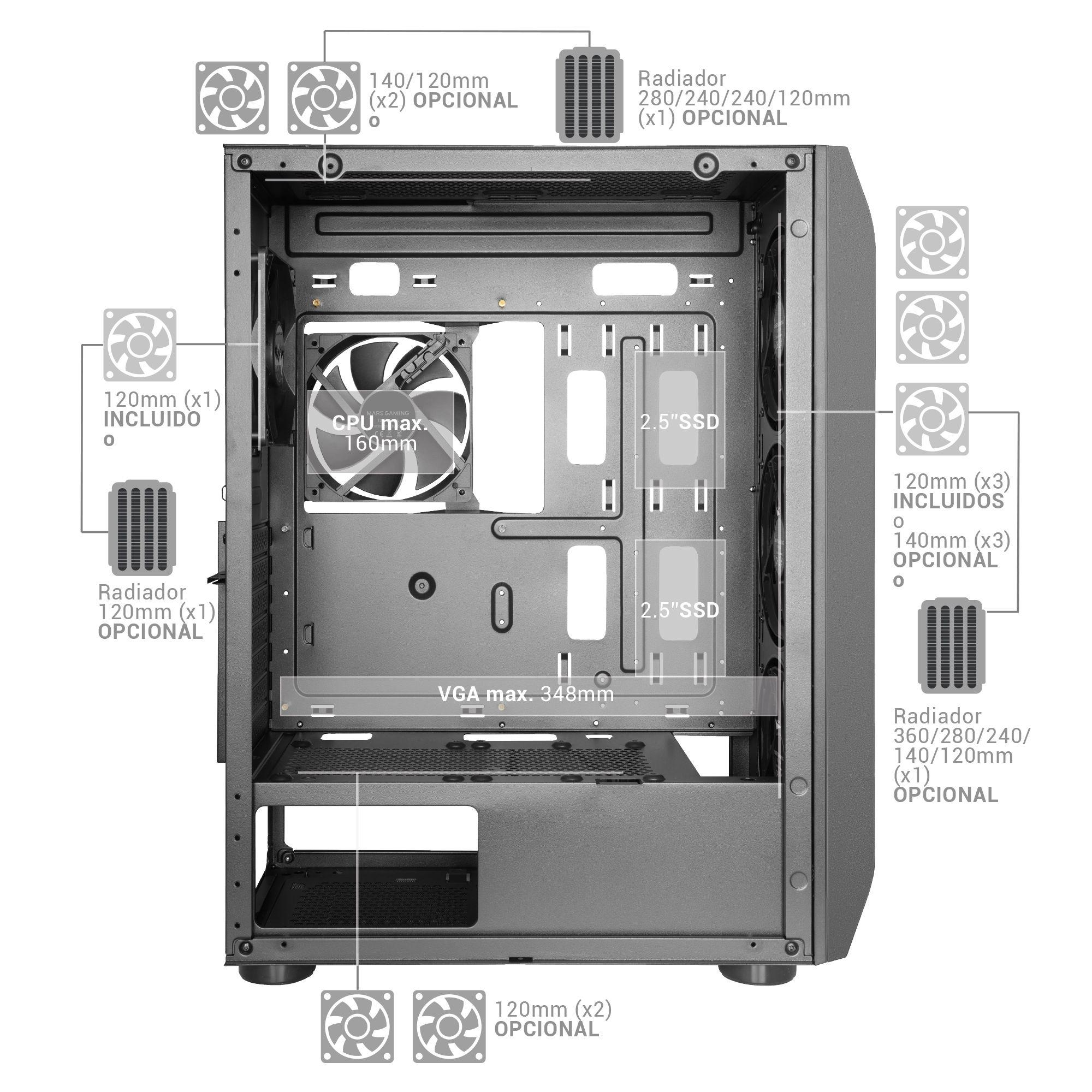 Caixa PC MARS GAMING MC-PRO2 (ATX, EATX, micro ATX, Mini-ITX - Tower - ATX, EATX, micro-ATX, Mini-ITX - Preto) — miniatura 6