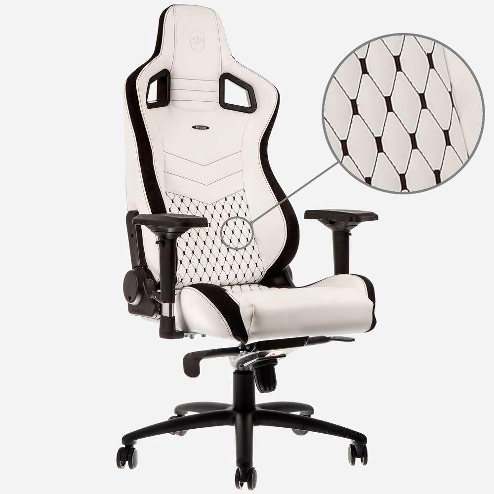 Cadeira Gaming NOBLECHAIRS EPIC (Poliuretano e pele sintética - Alumínio - Preto e branco - Branco/Preto)