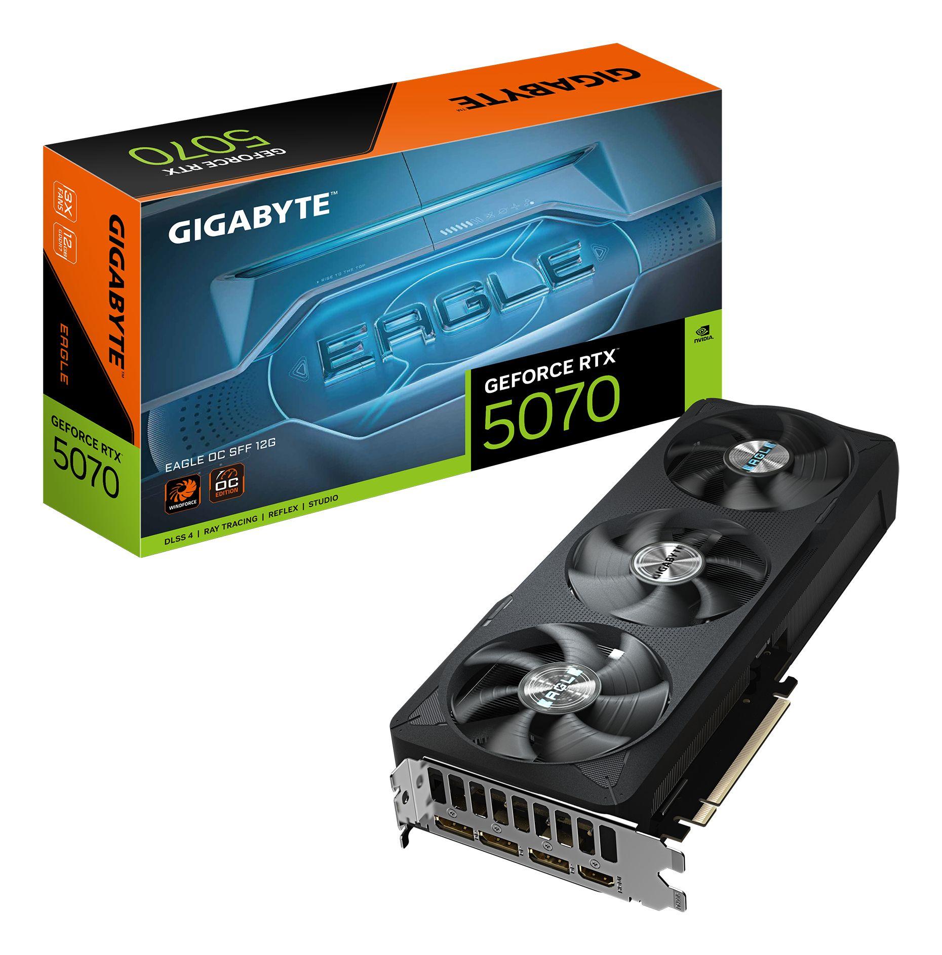 Placa Gráfica GIGABYTE GeForce RTX 5070 EAGLE OC SFF 12G (GeForce RTX 5070 - 28000 MHz - Altura total/comprimento total - Preto)