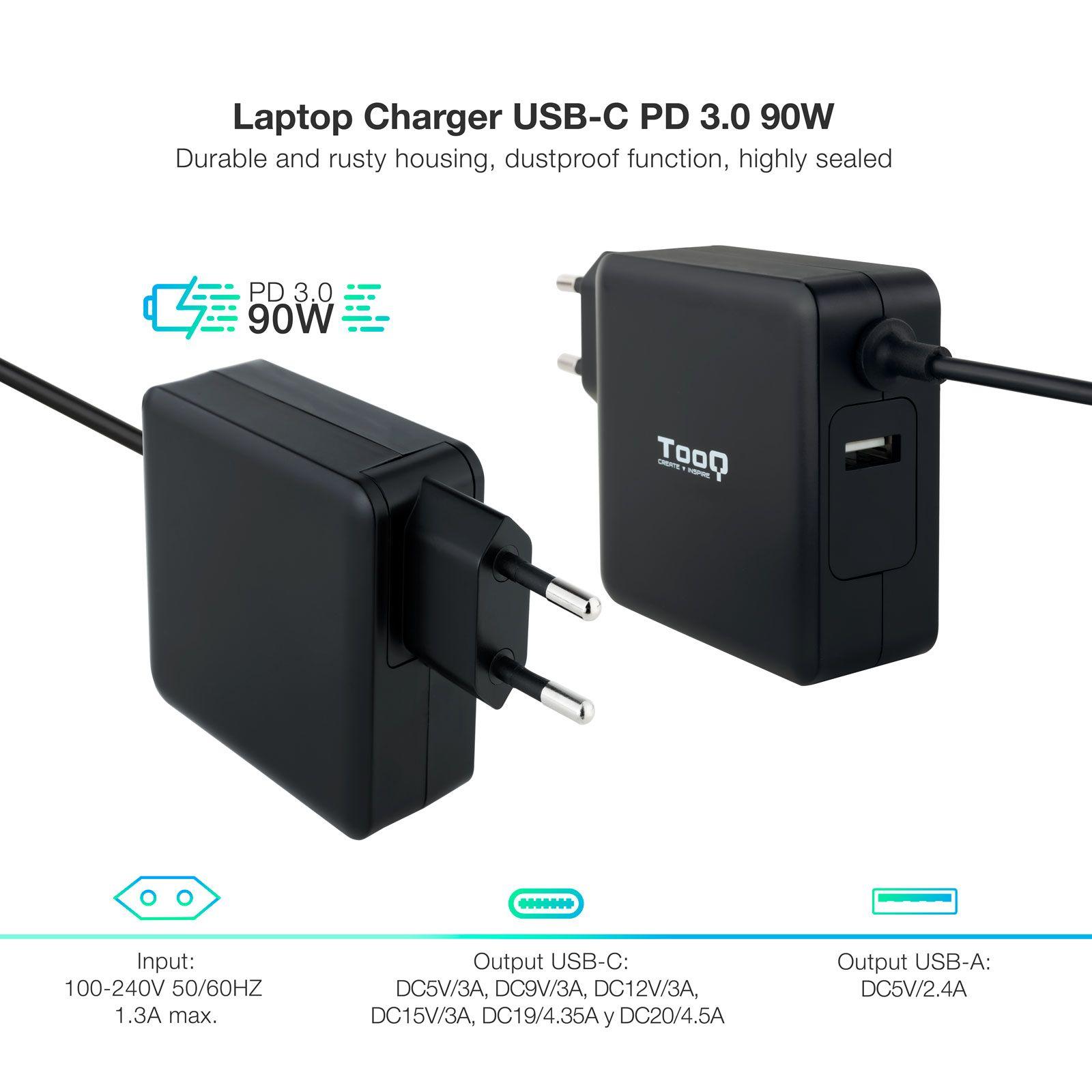 Carregador de Portátil TOOQ TQLC-USBC90PD (90 W - Power Delivery 3.0 - 1.3 A - Preto) — miniatura 2