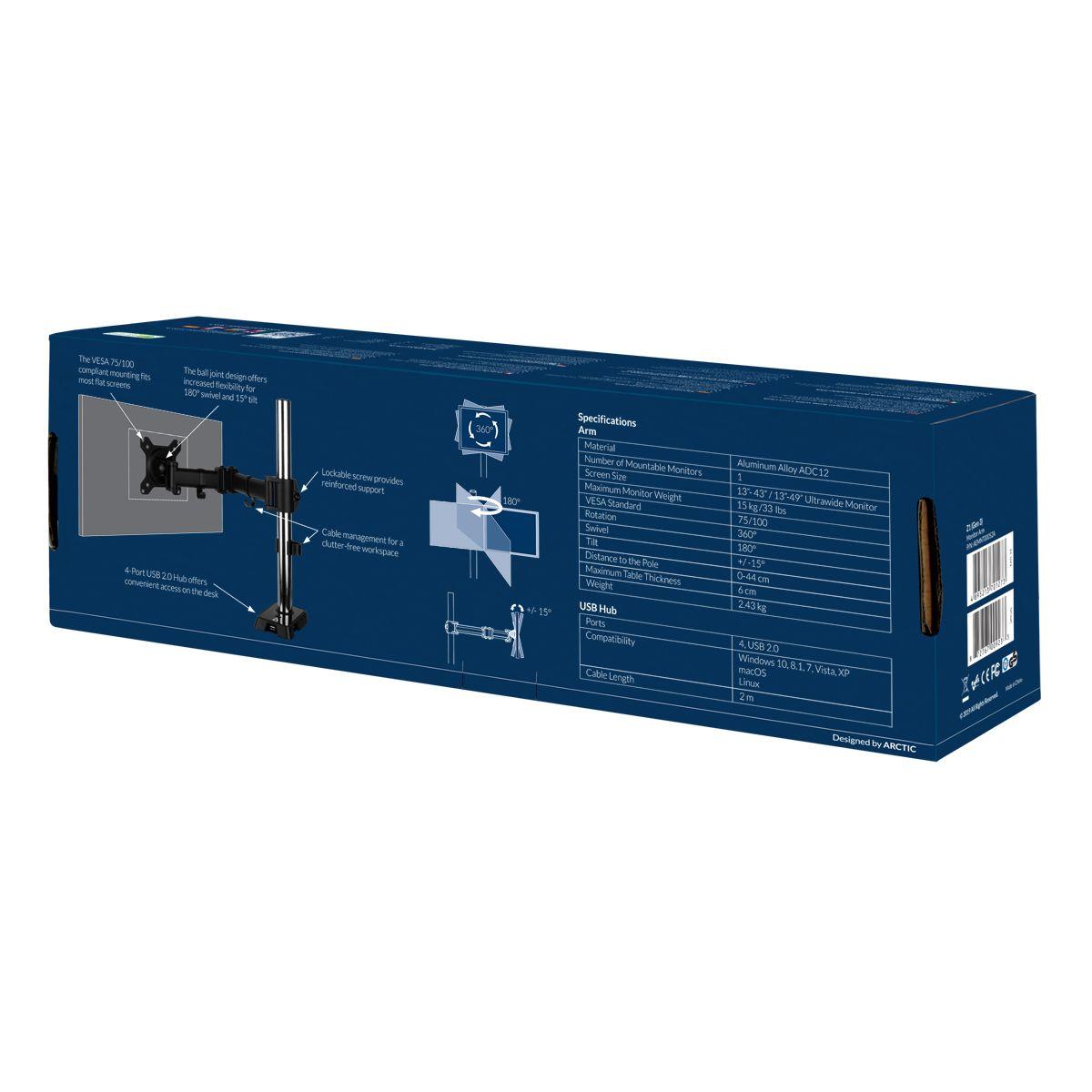 Suporte de Monitor ARCTIC Z1 (Gen 3) (Até 100 x 100 mm - 100 x 100 mm - 75 x 75 mm - Preto), miniatura 13