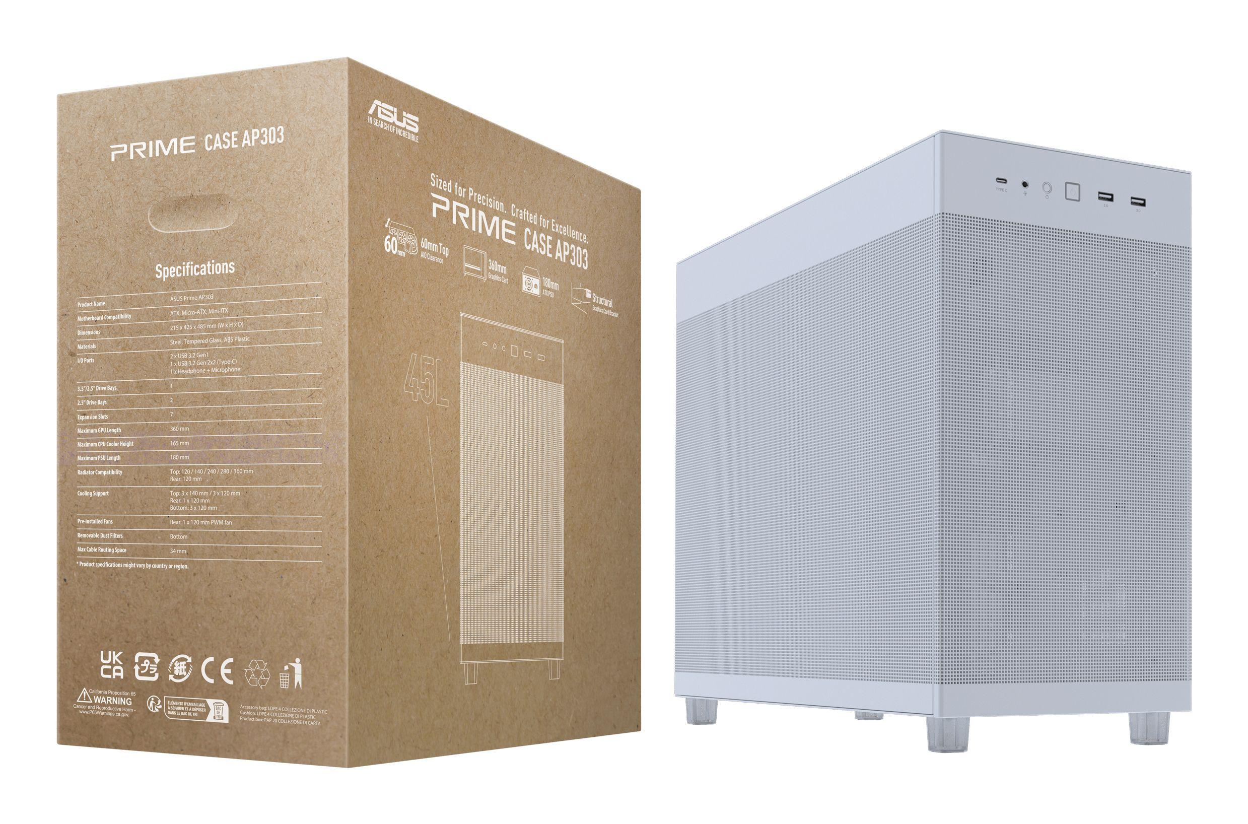 Caixa PC ASUS PRIME AP303 Mesh (ATX, micro-ATX, Mini-ITX - Midi Tower - Metal - Branco) — miniatura 13