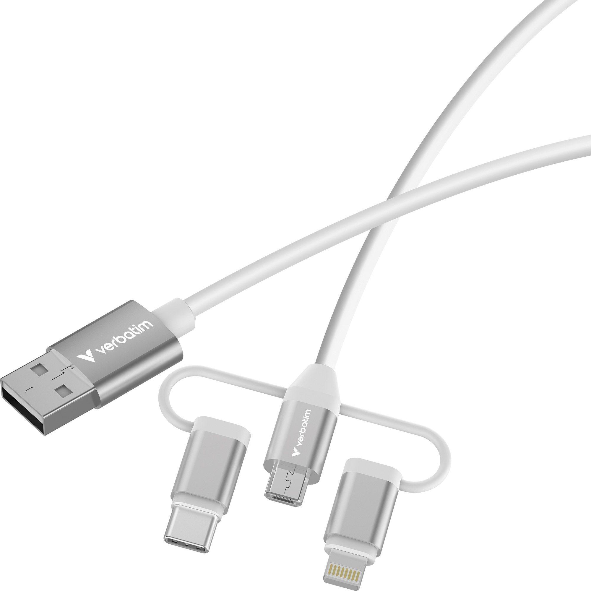 Cabo USB VERBATIM 32394 (1 m - USB-A - USB-C/Micro USB-B/Lightning - Branco)