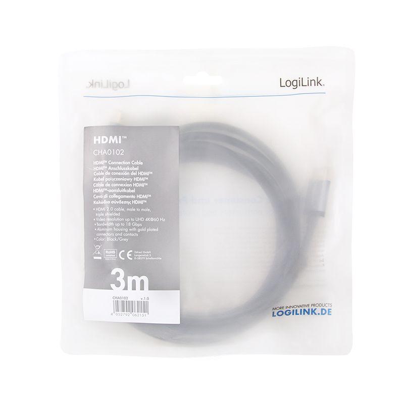 Cabo HDMI LOGILINK CHA0102 (3 m - 60 Hz - HDMI Type A - Preto e Cinzento), miniatura 3
