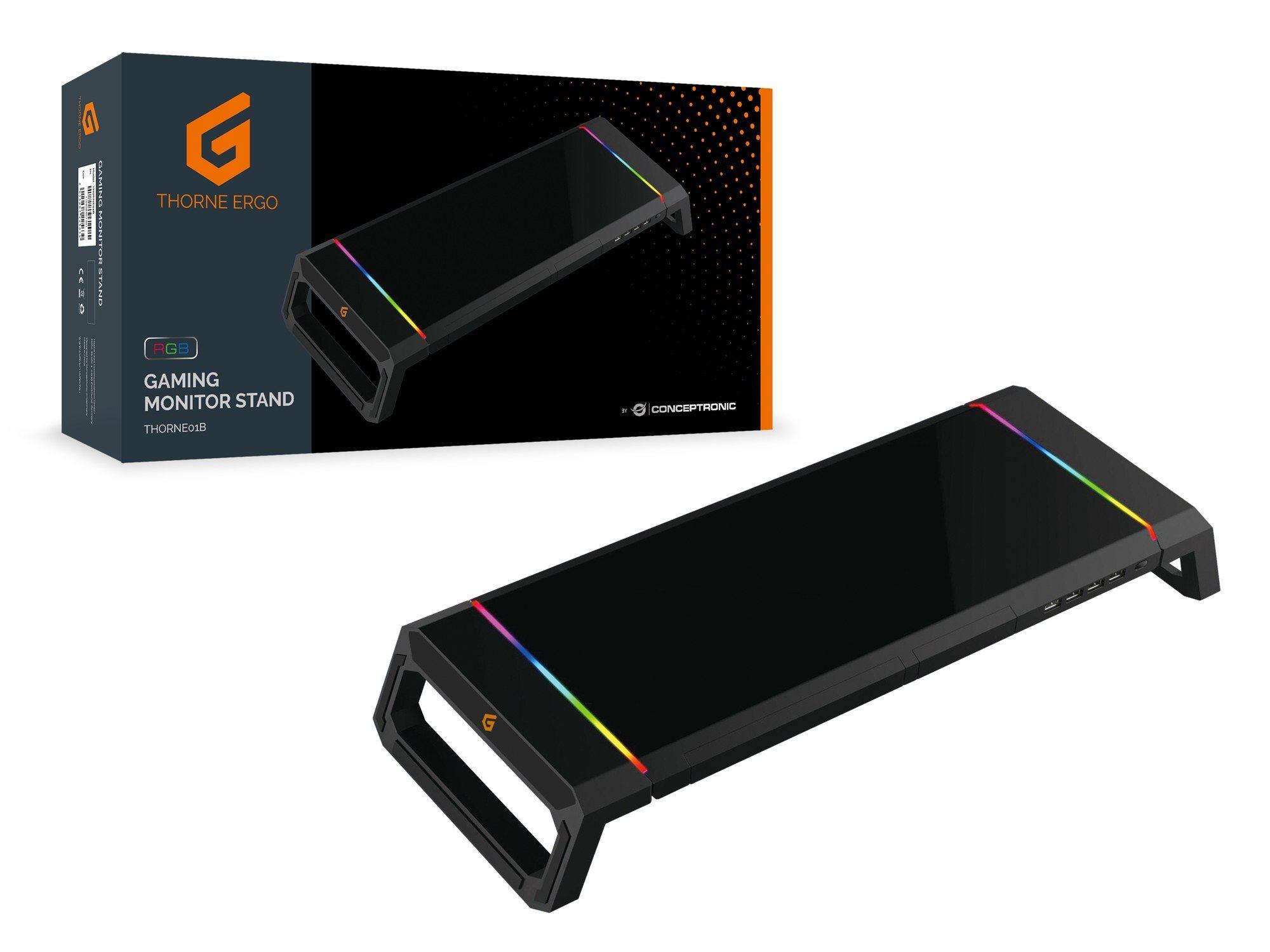 Suporte de Monitor Gaming CONCEPTRONIC THORNE01B (10 kg - Secretária - USB 2.0 - Preto), miniatura 3