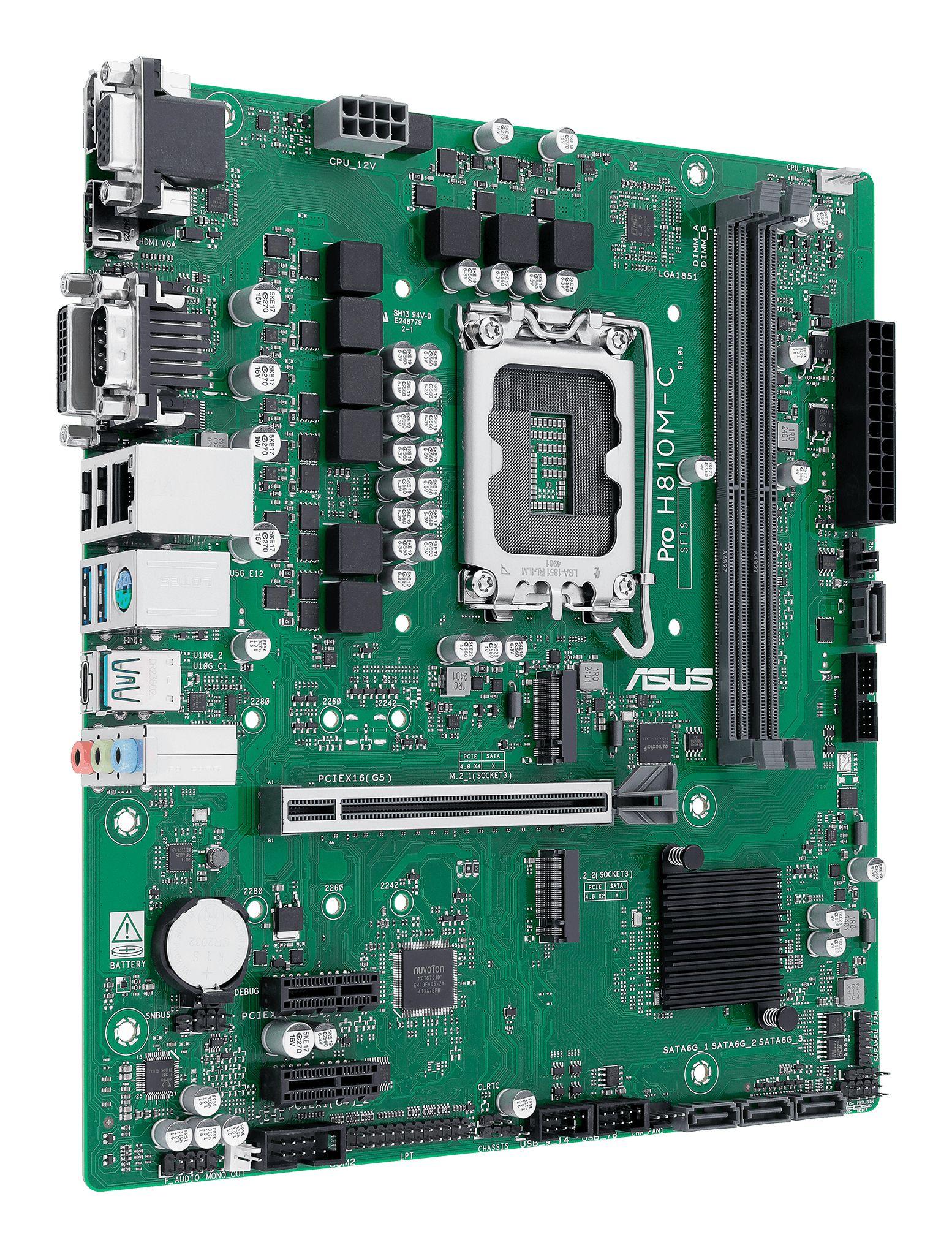Motherboard ASUS PRO H810M-C-CSM (LGA 1851 (Socket V1) - Intel Core Ultra - micro ATX - Verde), miniatura 3