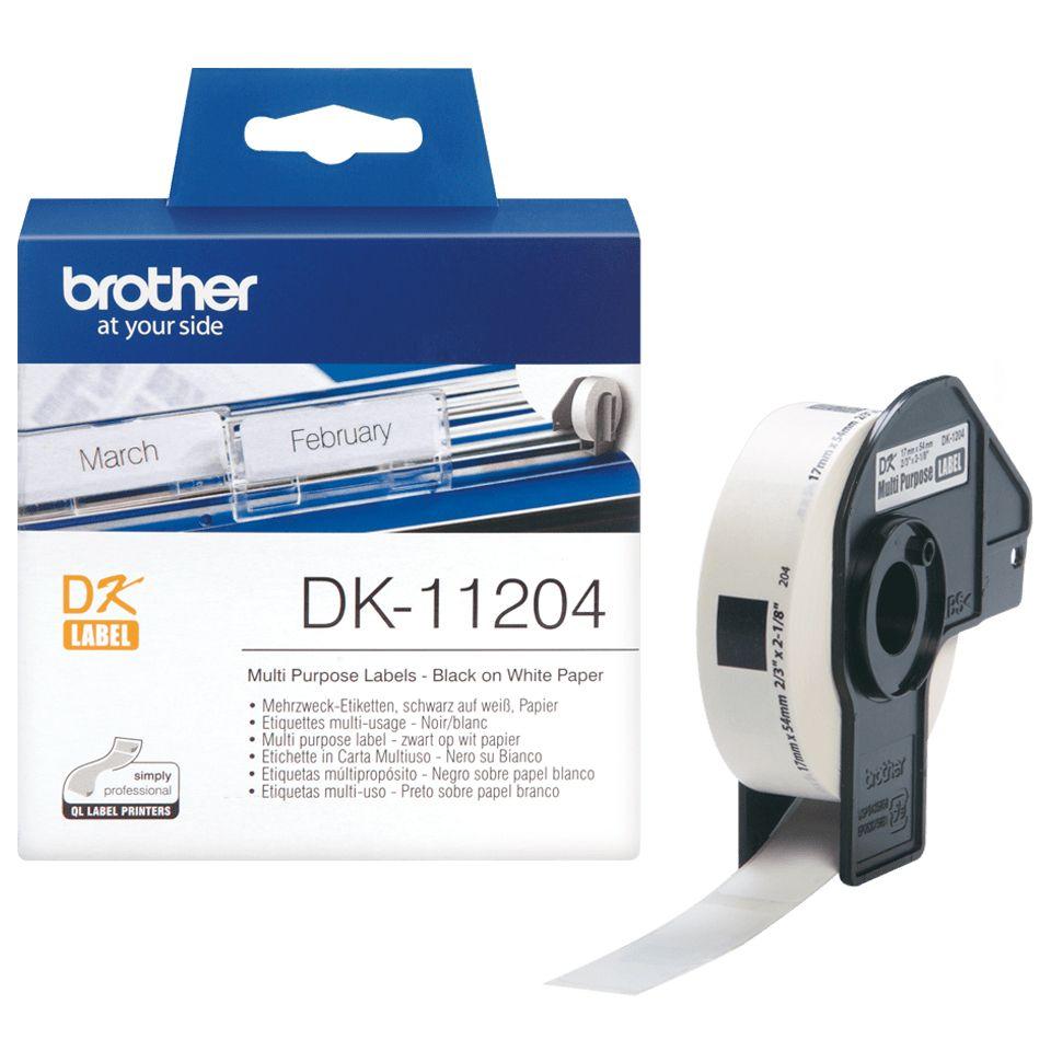 Etiquetas Pré-Cortadas Multipropósito BROTHER DK-11204 (Preto sobre Branco)