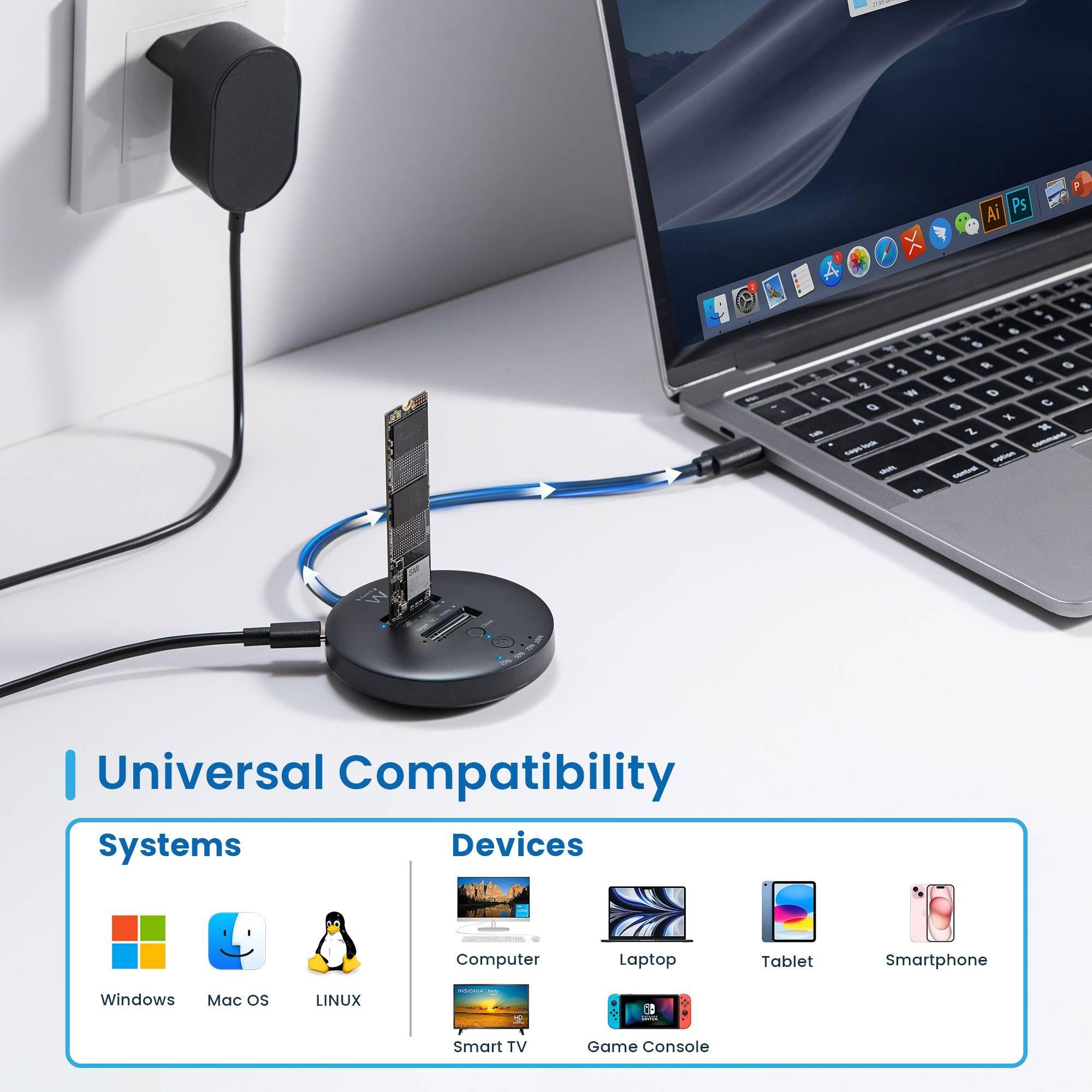 Dock Station Clonadora EWENT EW7078 (M.2 - USB-C 3.2 Gen2 - M.2 NVMe - Preto) — miniatura 5