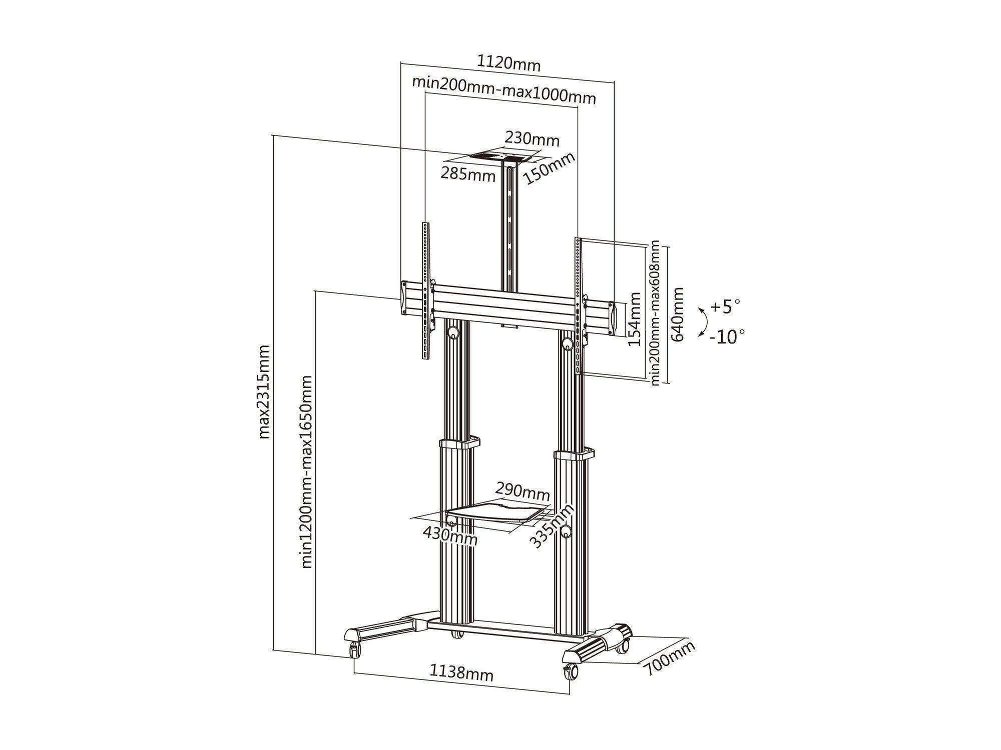 Suporte de Chão para TV com Rodas EQUIP 650605 (60-100" - VESA até 1000 x 600 mm - Cinzento), miniatura 6