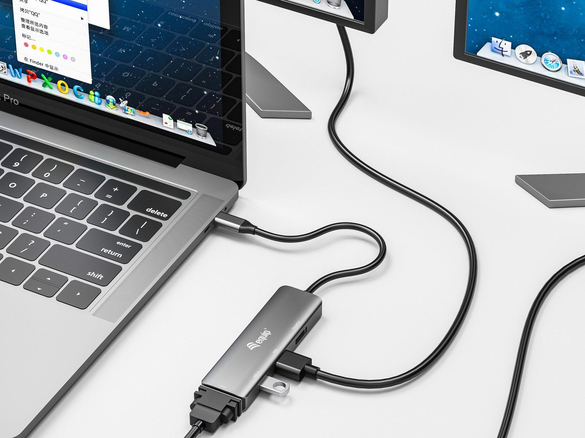 Hub USB-C Multiportas EQUIP 133485 (0,15 m - Windows, macOS e ChromeOS - Preto e Prateado), miniatura 6