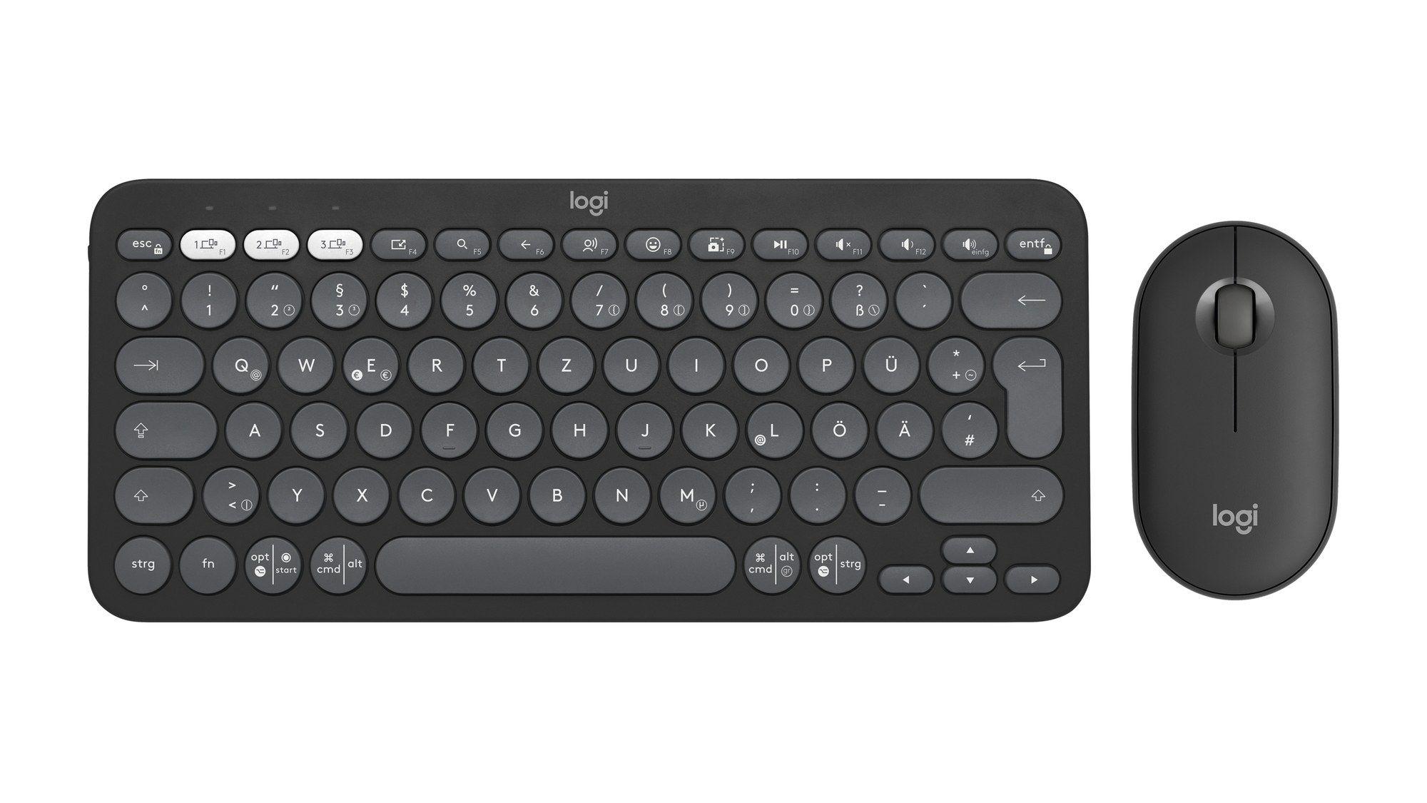 Conjunto de Teclado e Rato LOGITECH Pebble 2 Combo (Alemão - Teclas tesoura - Mini - Grafite)