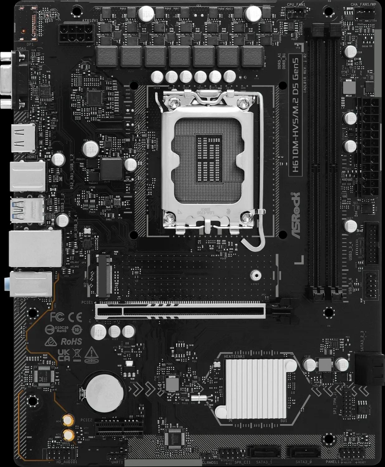 Motherboard ASROCK H610M-HVS/M.2 D5 GEN5 (LGA1700 - Micro ATX - Canal duplo - Prateado)