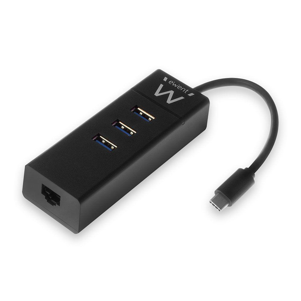 Hub USB-C EWENT EW1141 (0,15 m - Preto)