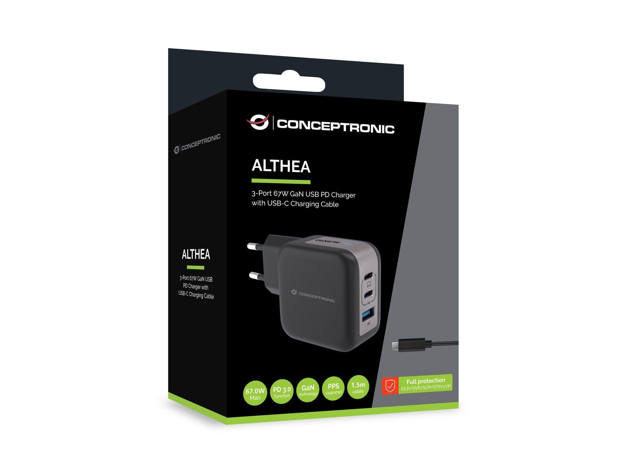 Carregador de Parede CONCEPTRONIC ALTHEA17B (67 W - Preto), miniatura 2