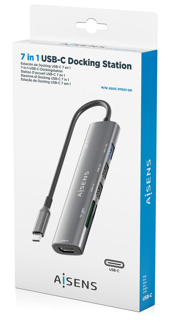 Hub USB-C AISENS ASUC-7P027-GR (0,15 m - Cinzento), miniatura 7