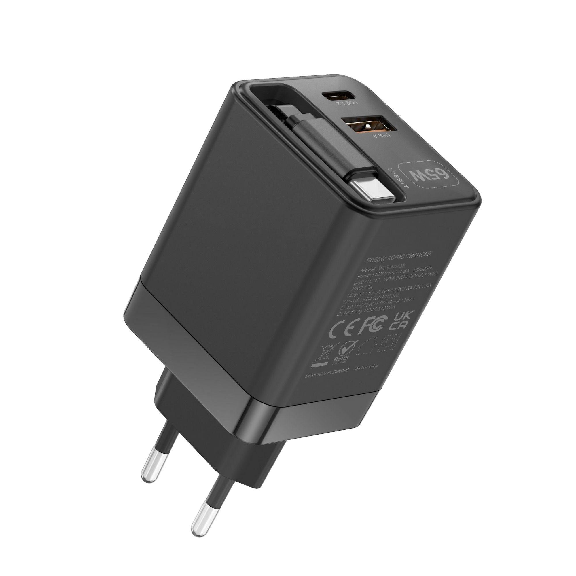 Carregador de Parede MARS GAMING MDGAN65R (65 W - PD 3.0, QC 3.0 - GaN - Preto), miniatura 3