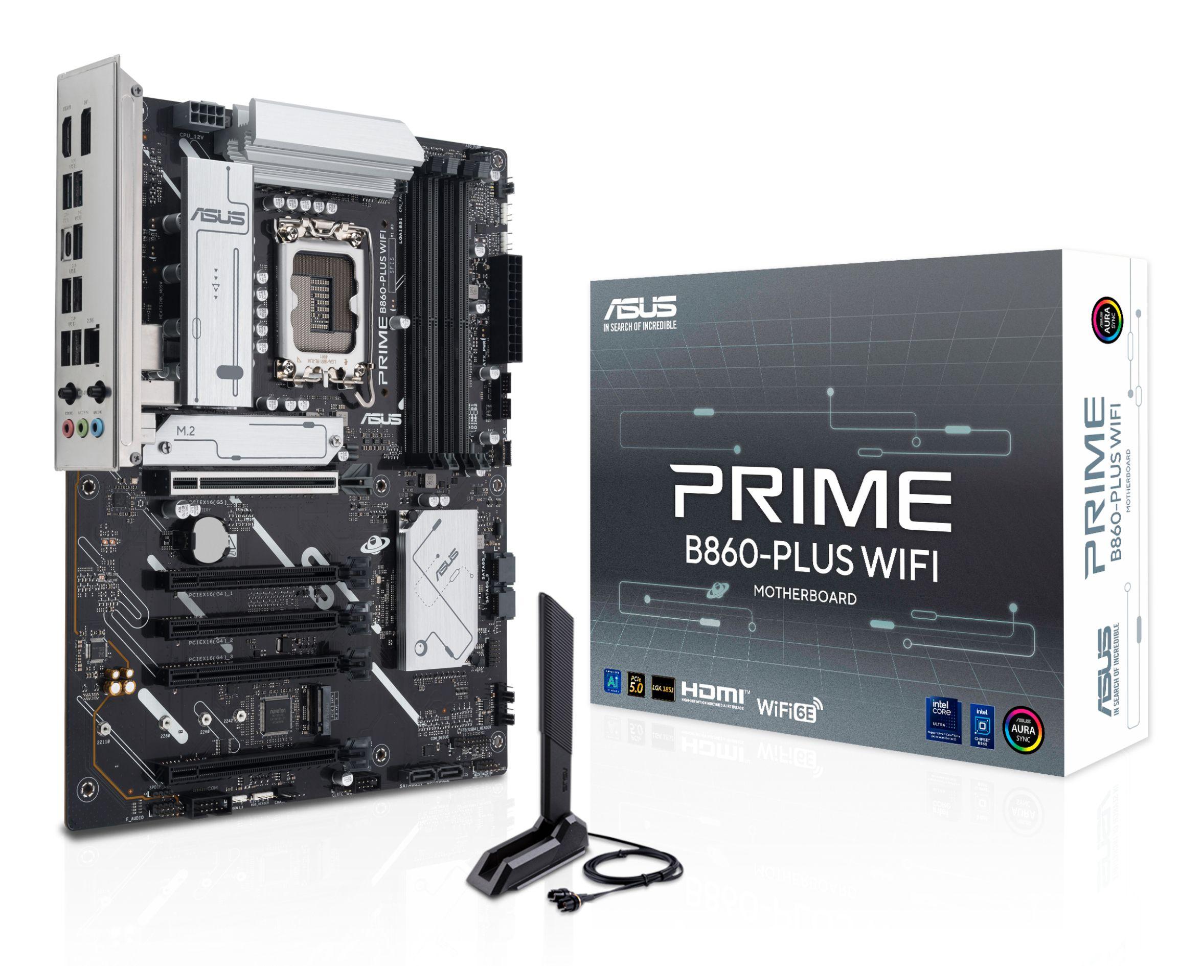 Motherboard ASUS PRIME B860-PLUS WIFI (LGA 1851 (Socket V1) - Intel Core Ultra - ATX - Preto e Alumínio)