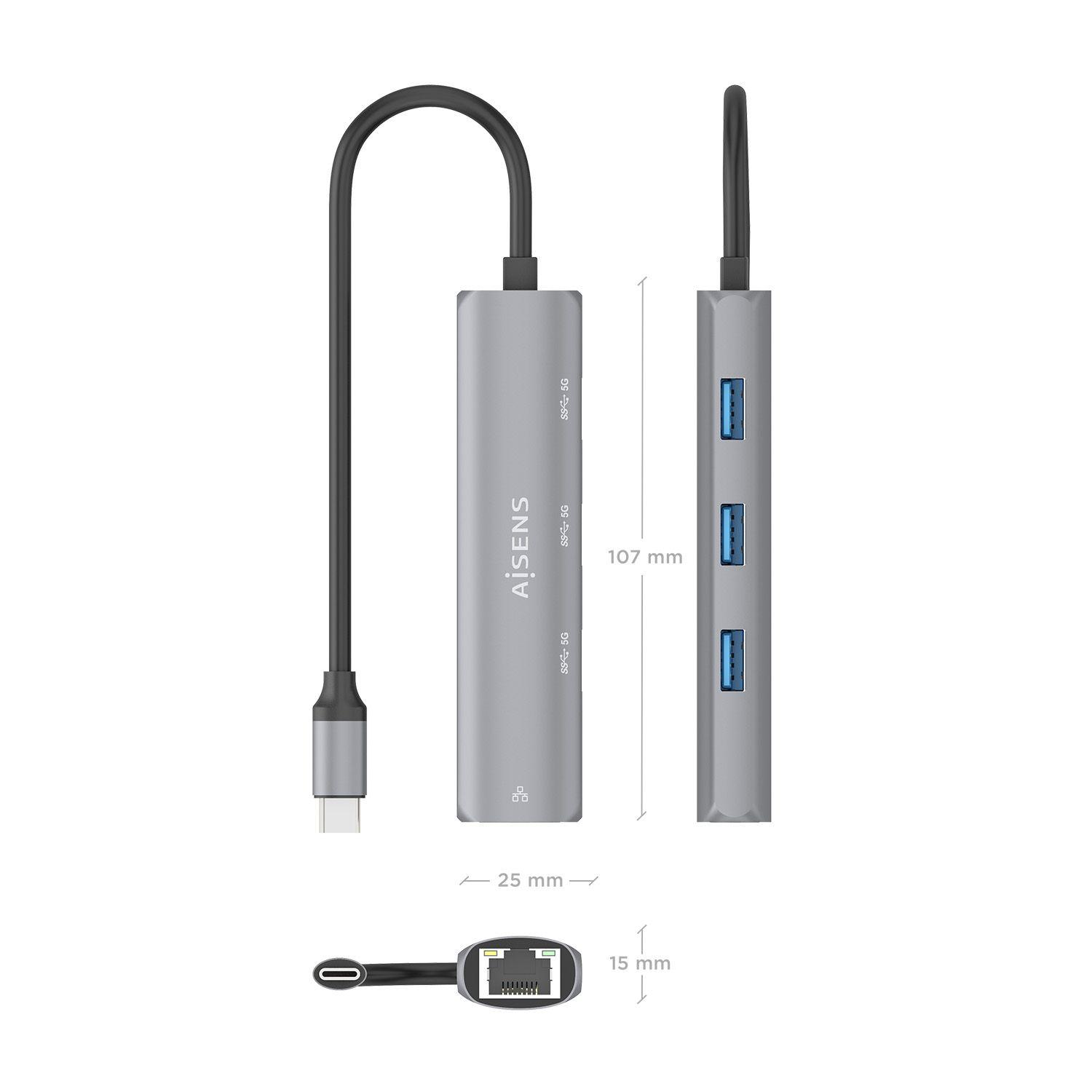 Adaptador USB-C para Ethernet AISENS ASUC-4P038-GR (0,15 m - USB Type-C - Windows 10, Windows 11 - Cinzento), miniatura 4