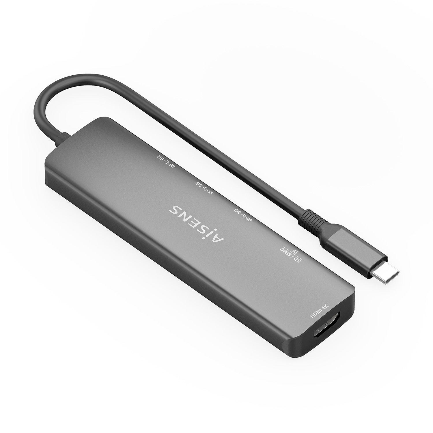 Hub USB-C AISENS ASUC-6P024-GR (0,15 m - Cinzento), miniatura 2